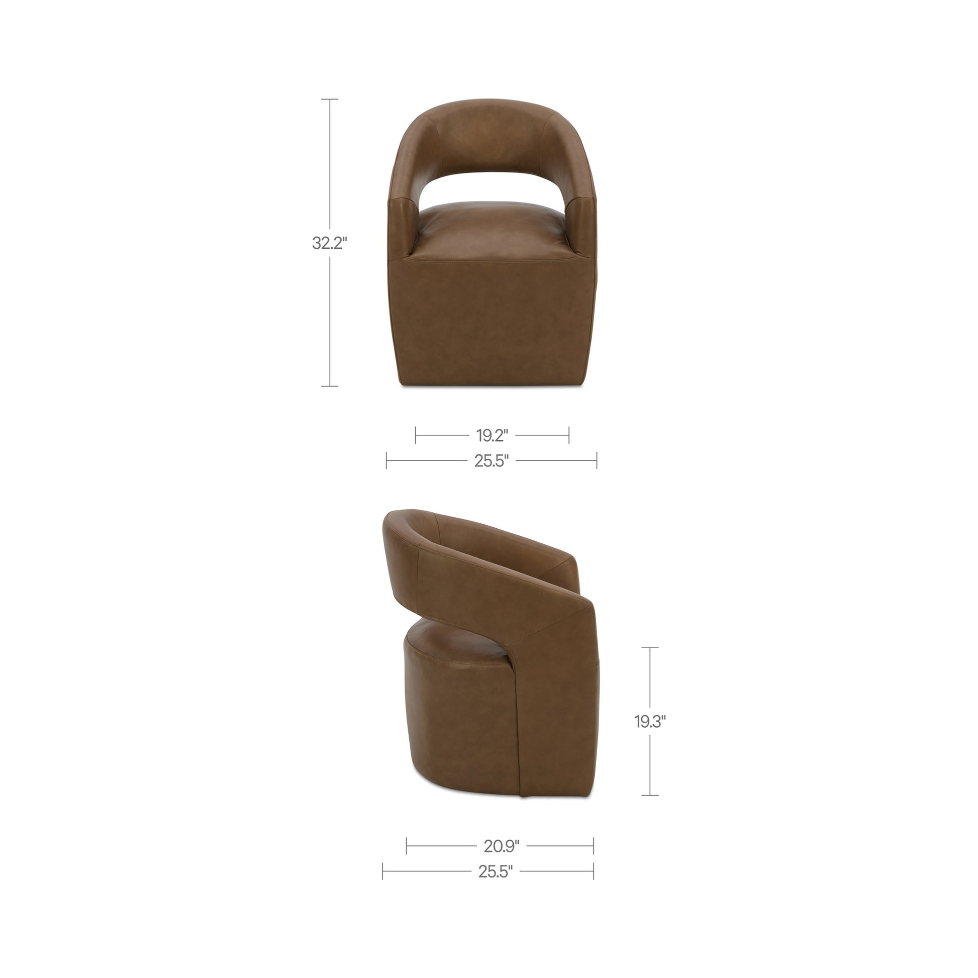 Barrow Rolling Dining Chair Tan Leather by Moe's Home Collection - view 3