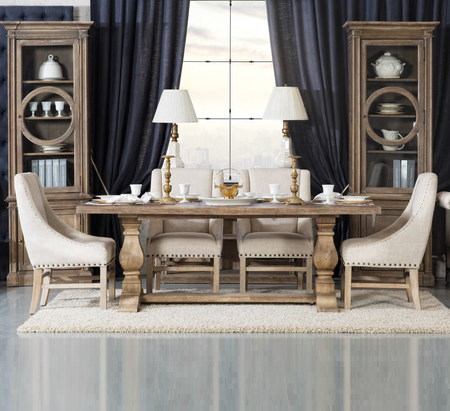 Kingdom Oak Wood Trestle Dining Table 108"