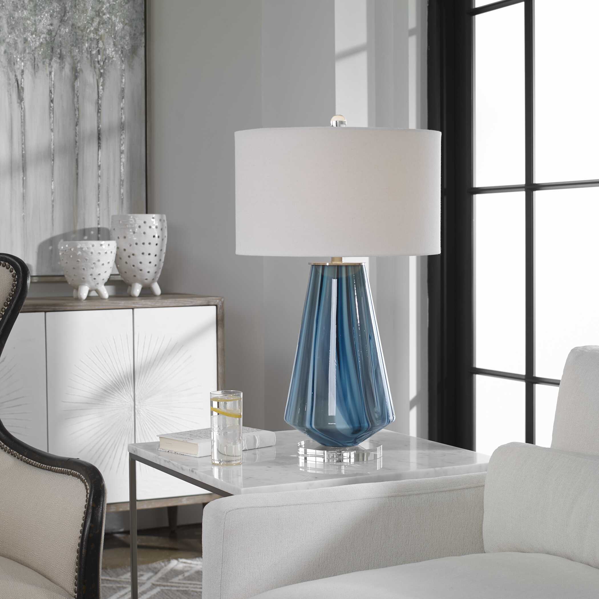 Uttermost Pescara Teal-Gray Glass Lamp