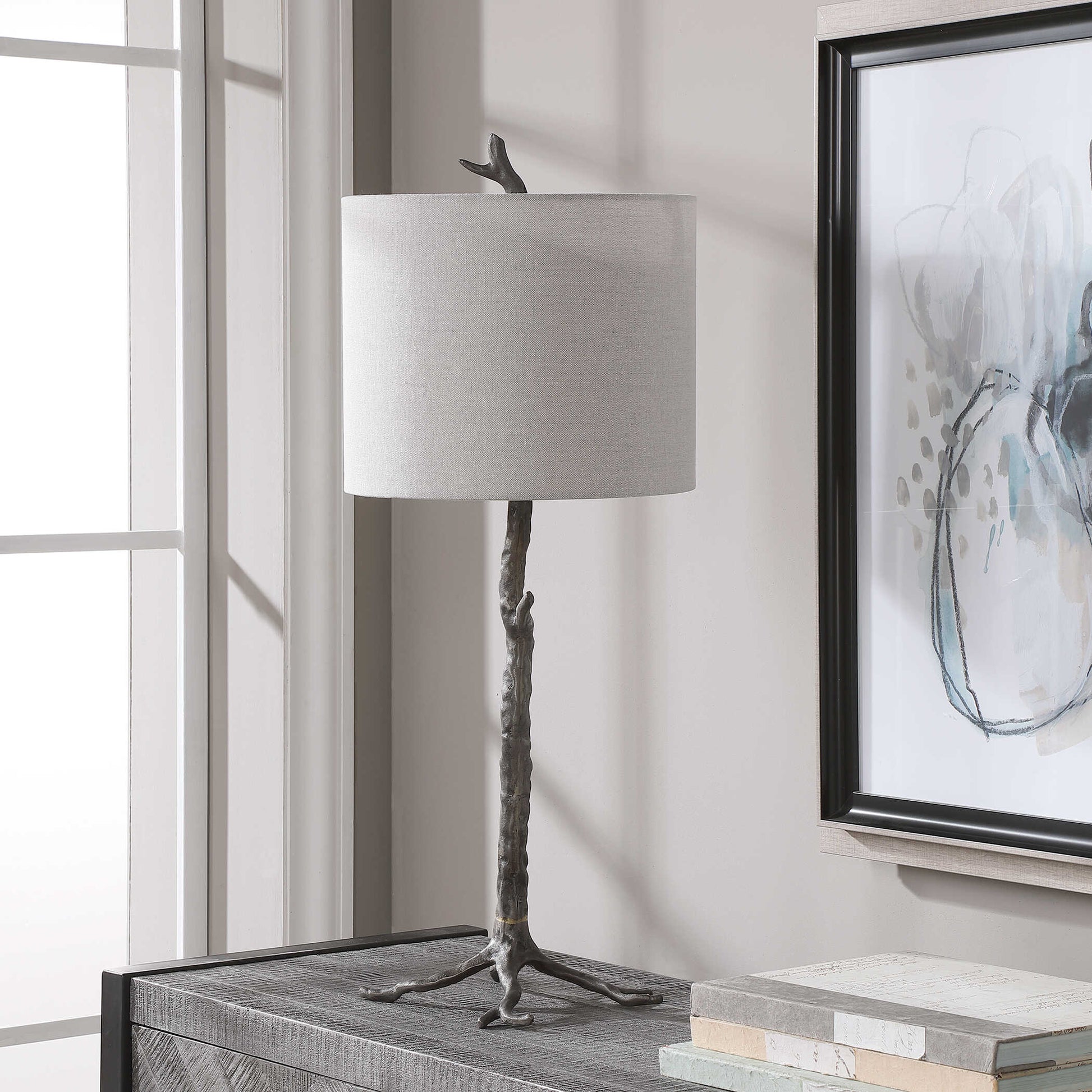 Quorndon Round Dark Gunmetal Table Lamp