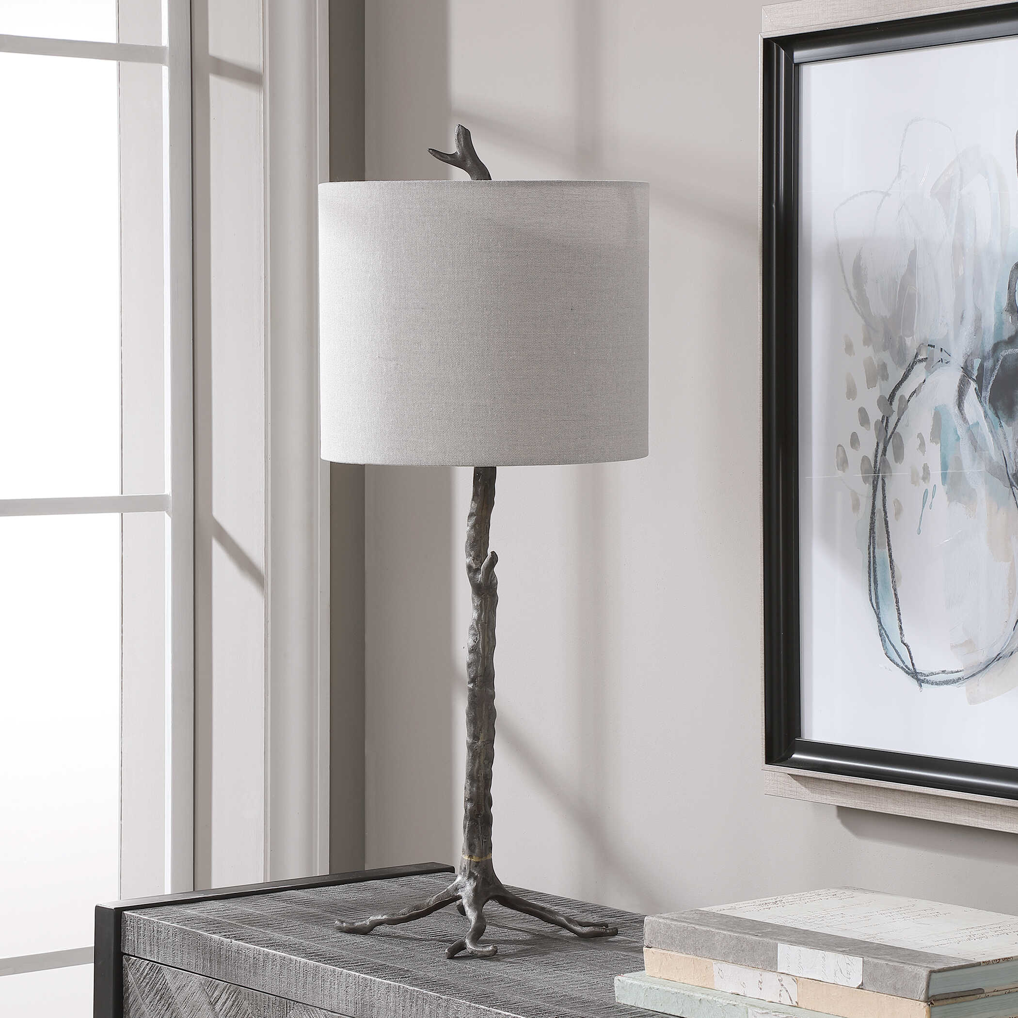 Quorndon Round Dark Gunmetal Table Lamp