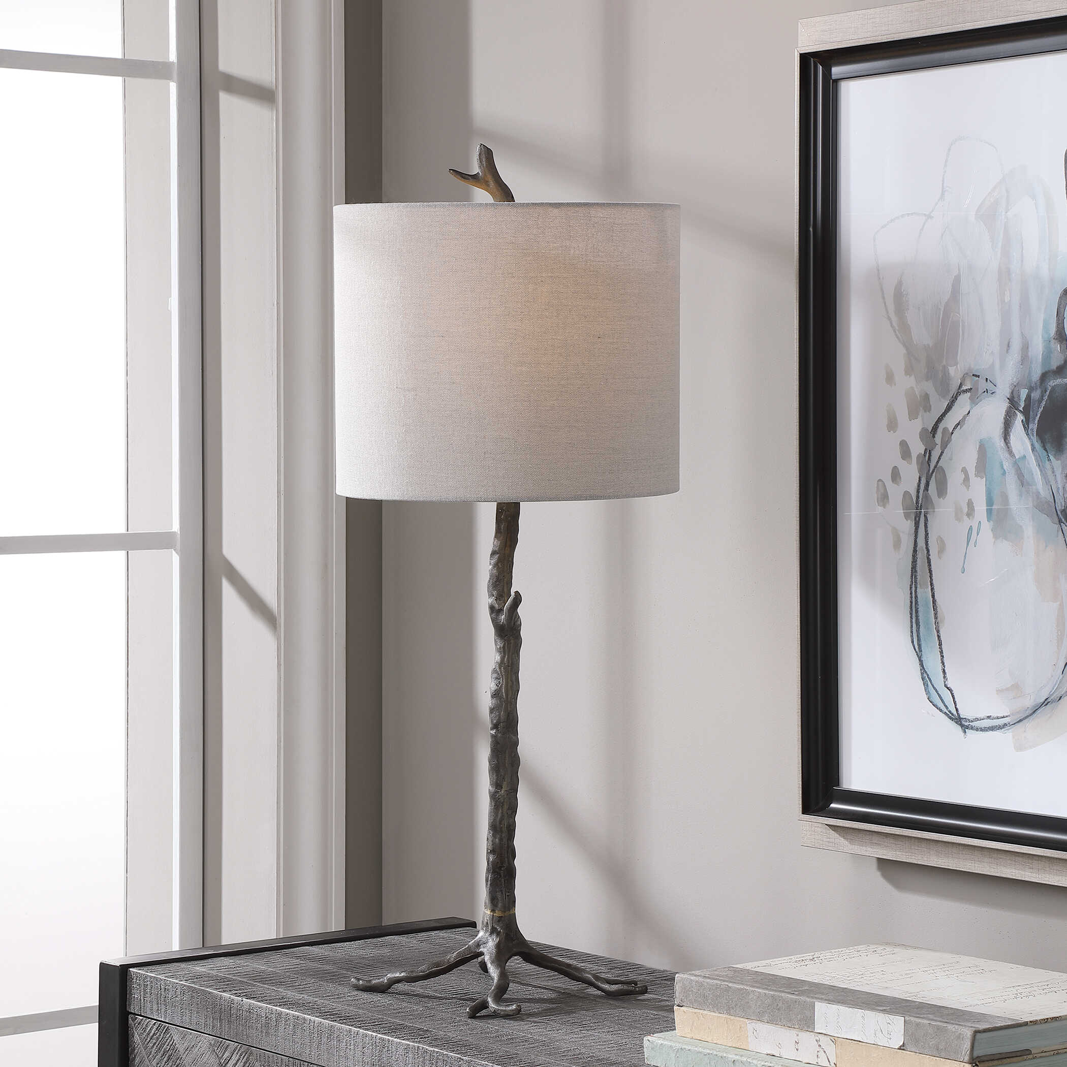 Quorndon Round Dark Gunmetal Table Lamp
