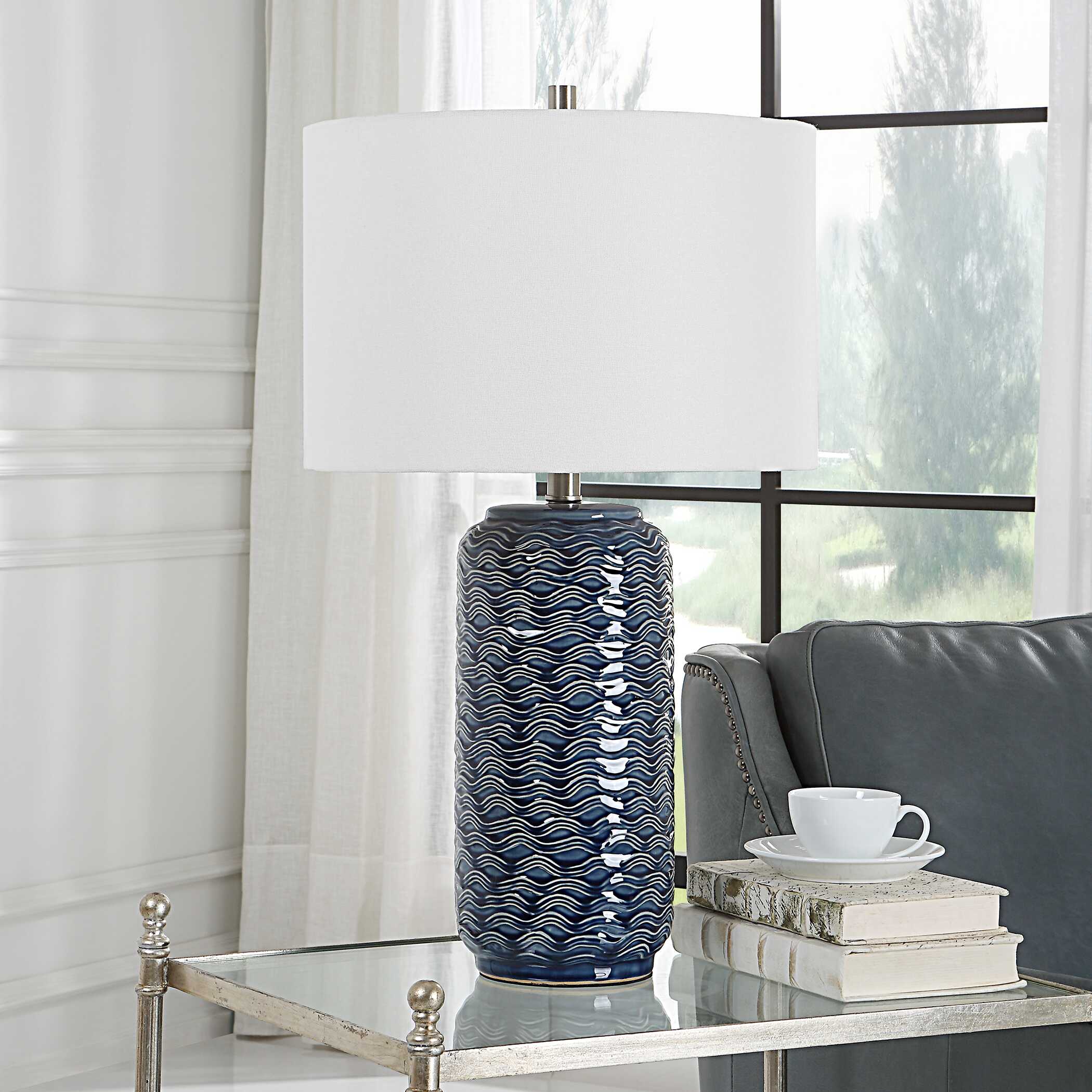 Tavistock Round Blue Ceramic Table Lamp