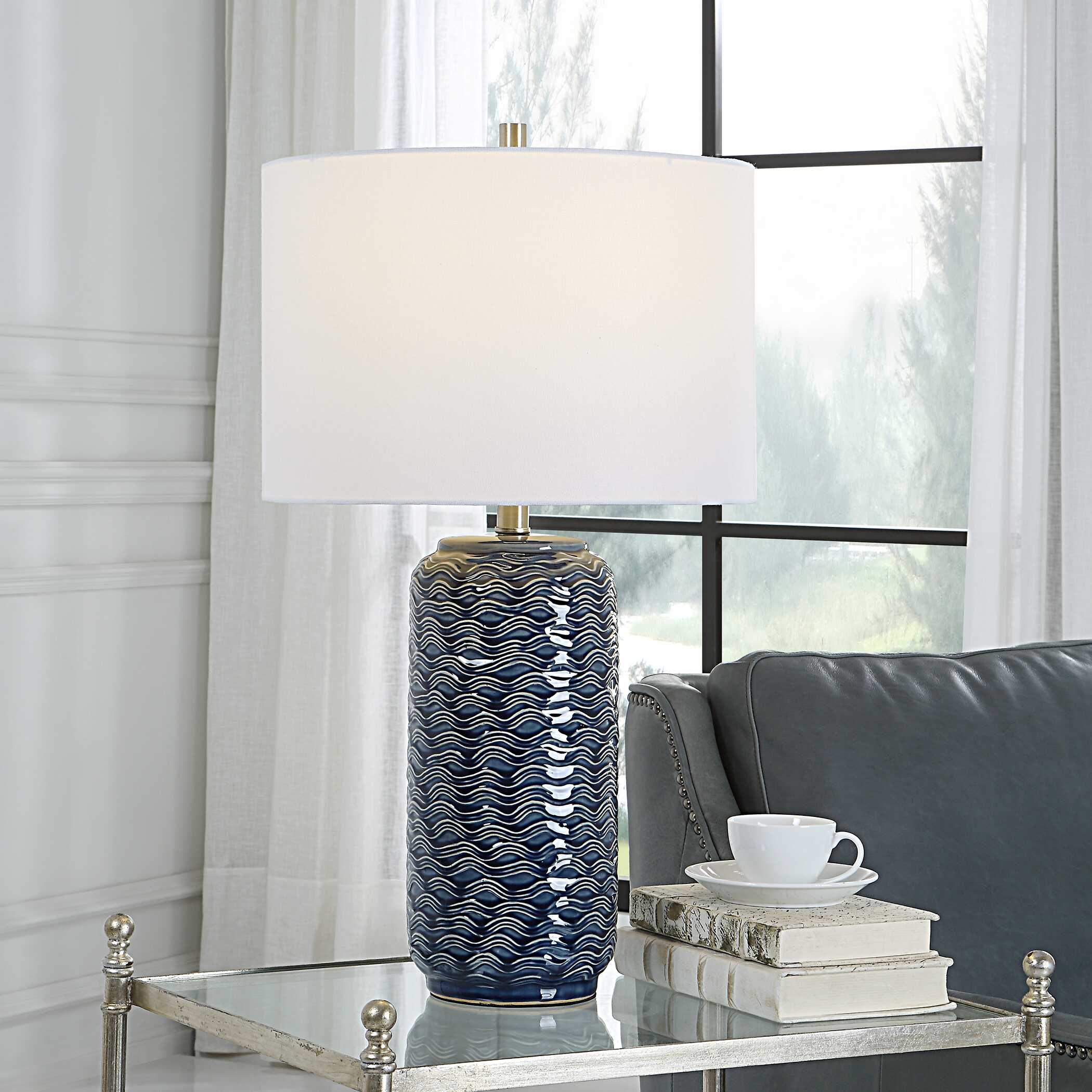 Tavistock Round Blue Ceramic Table Lamp