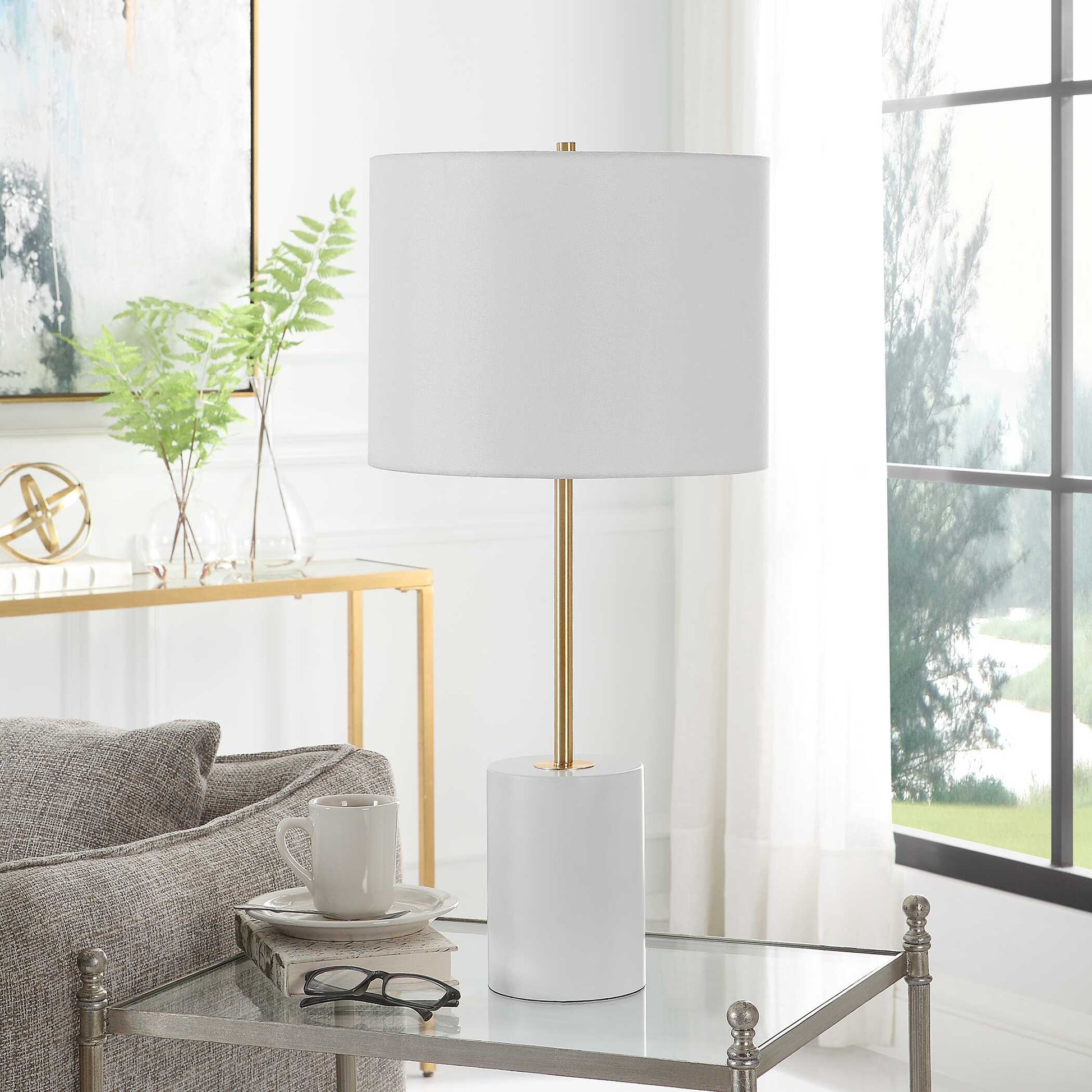 Verwood Round White Linen Table Lamp