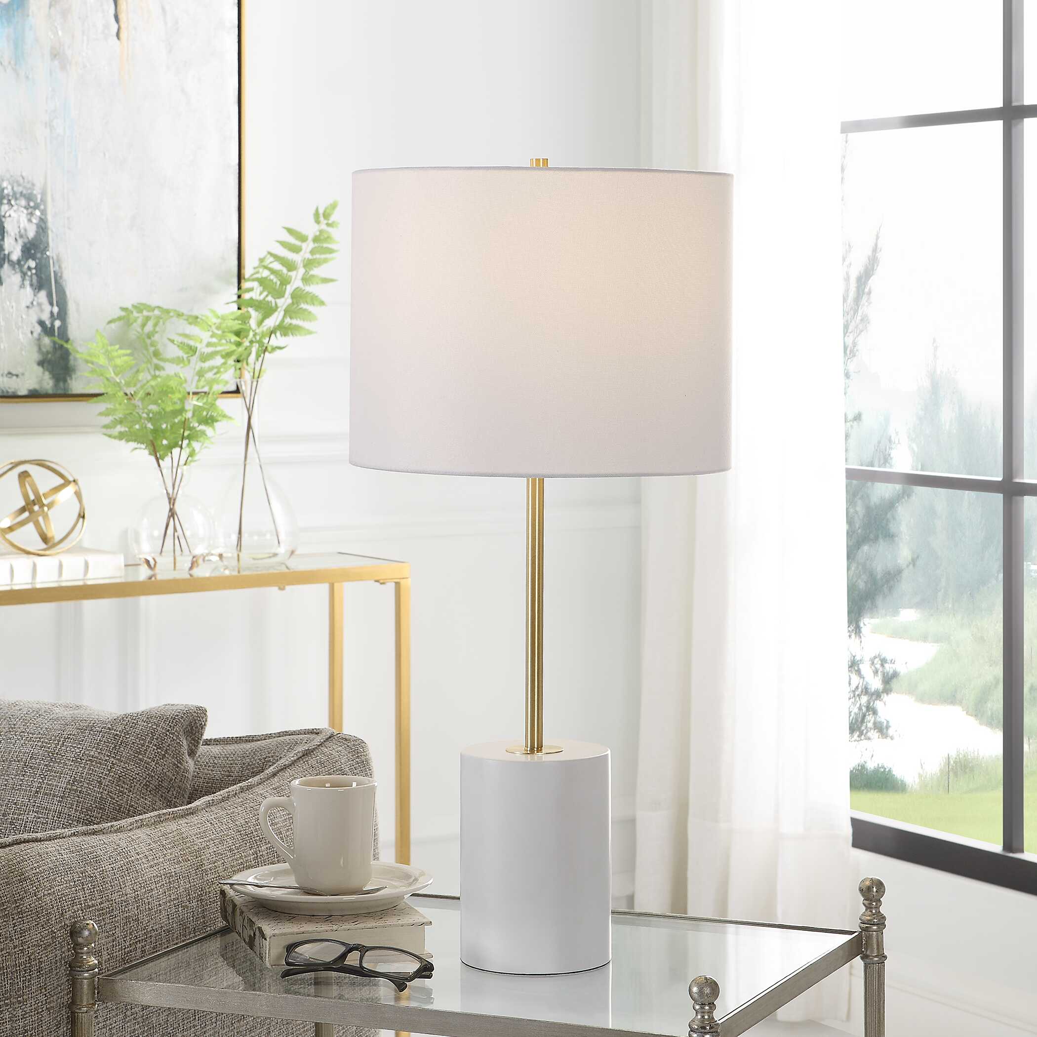 Verwood Round White Linen Table Lamp