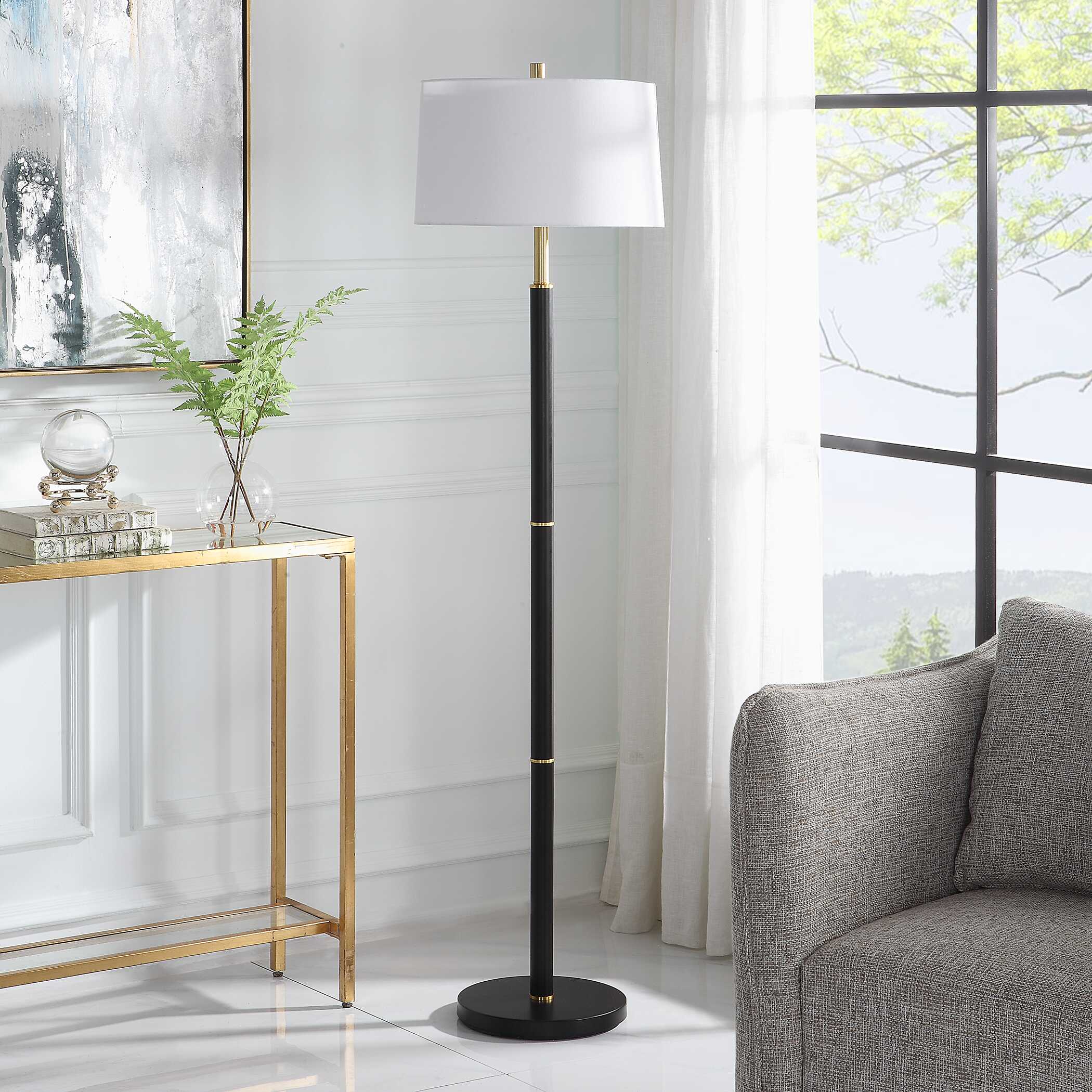 Yelverton Black Linen Floor Lamp