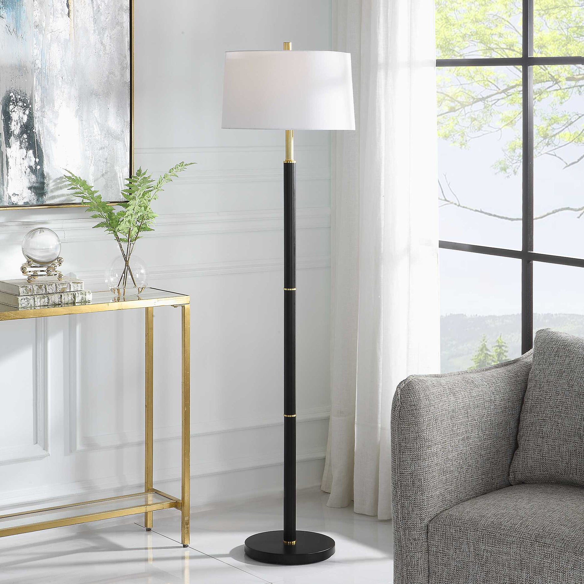 Yelverton Black Linen Floor Lamp