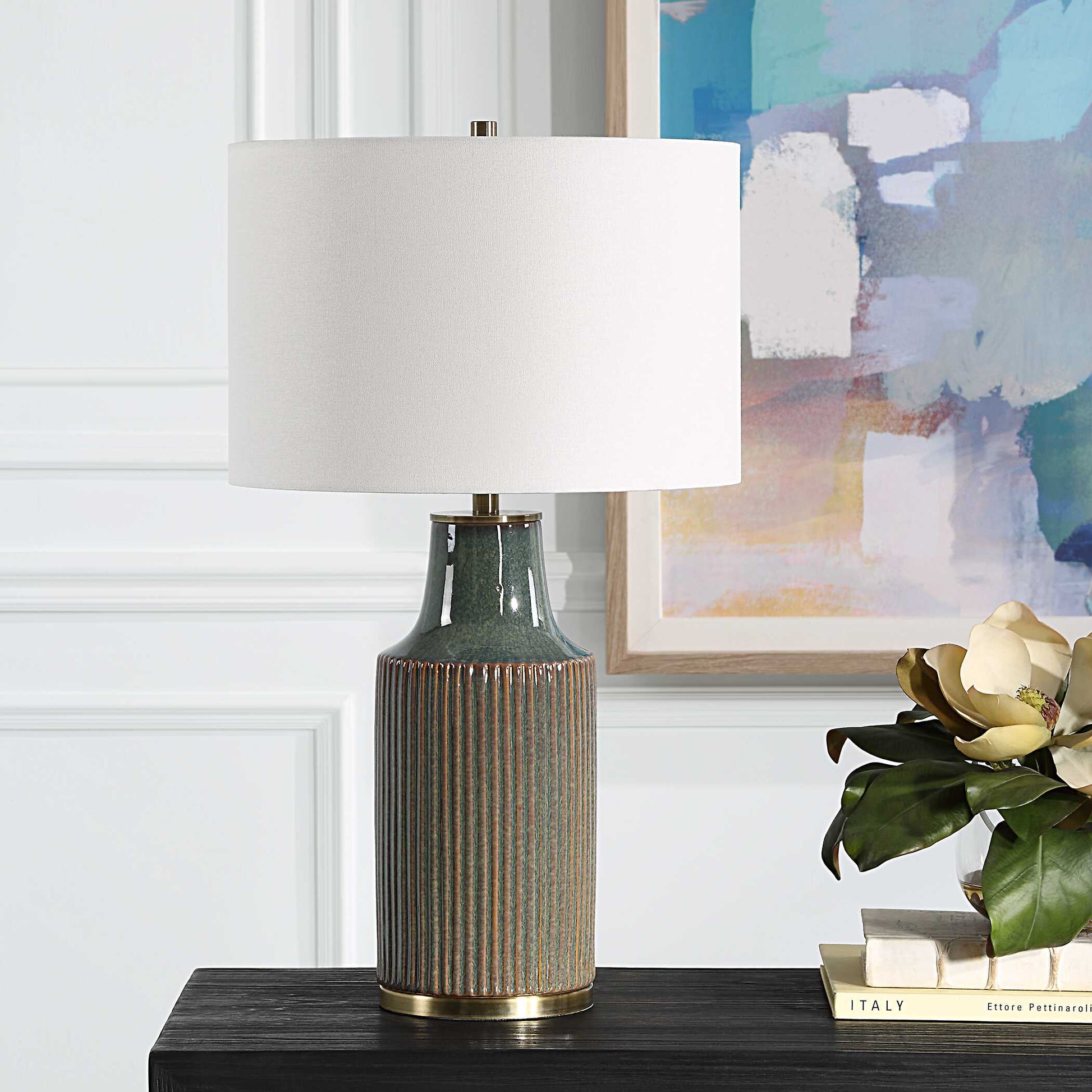 Bellworth Round Green Ceramic Table Lamp