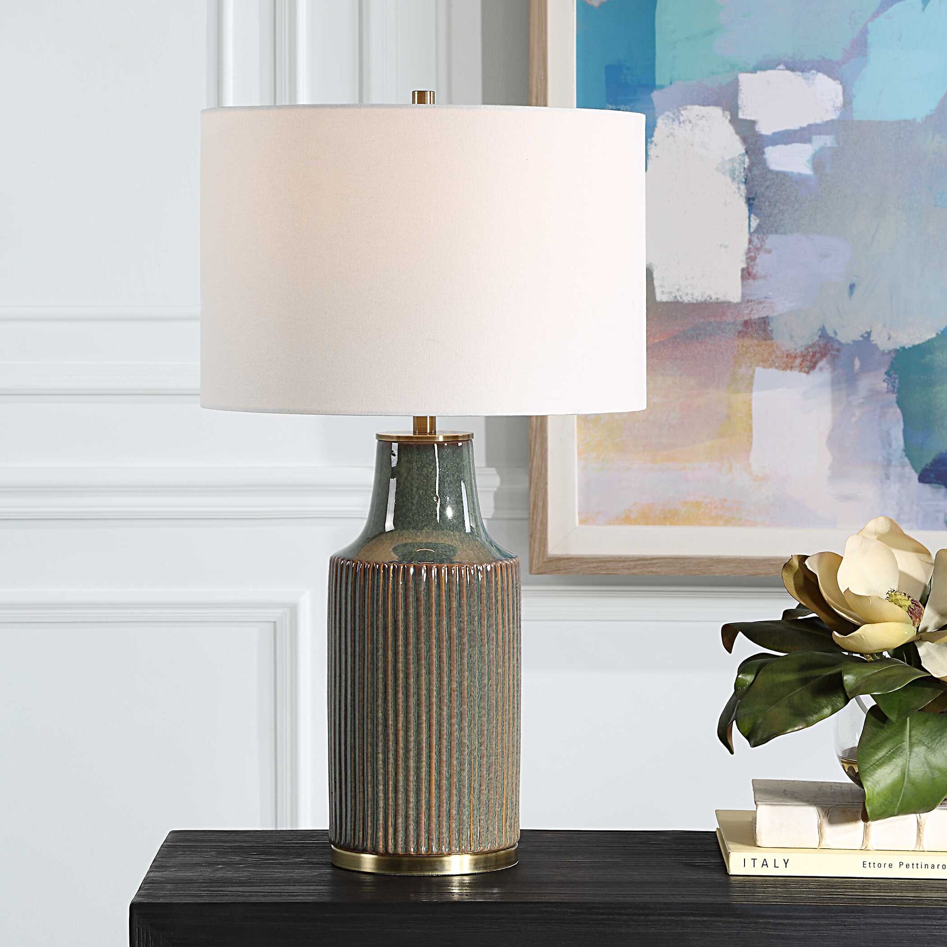 Bellworth Round Green Ceramic Table Lamp