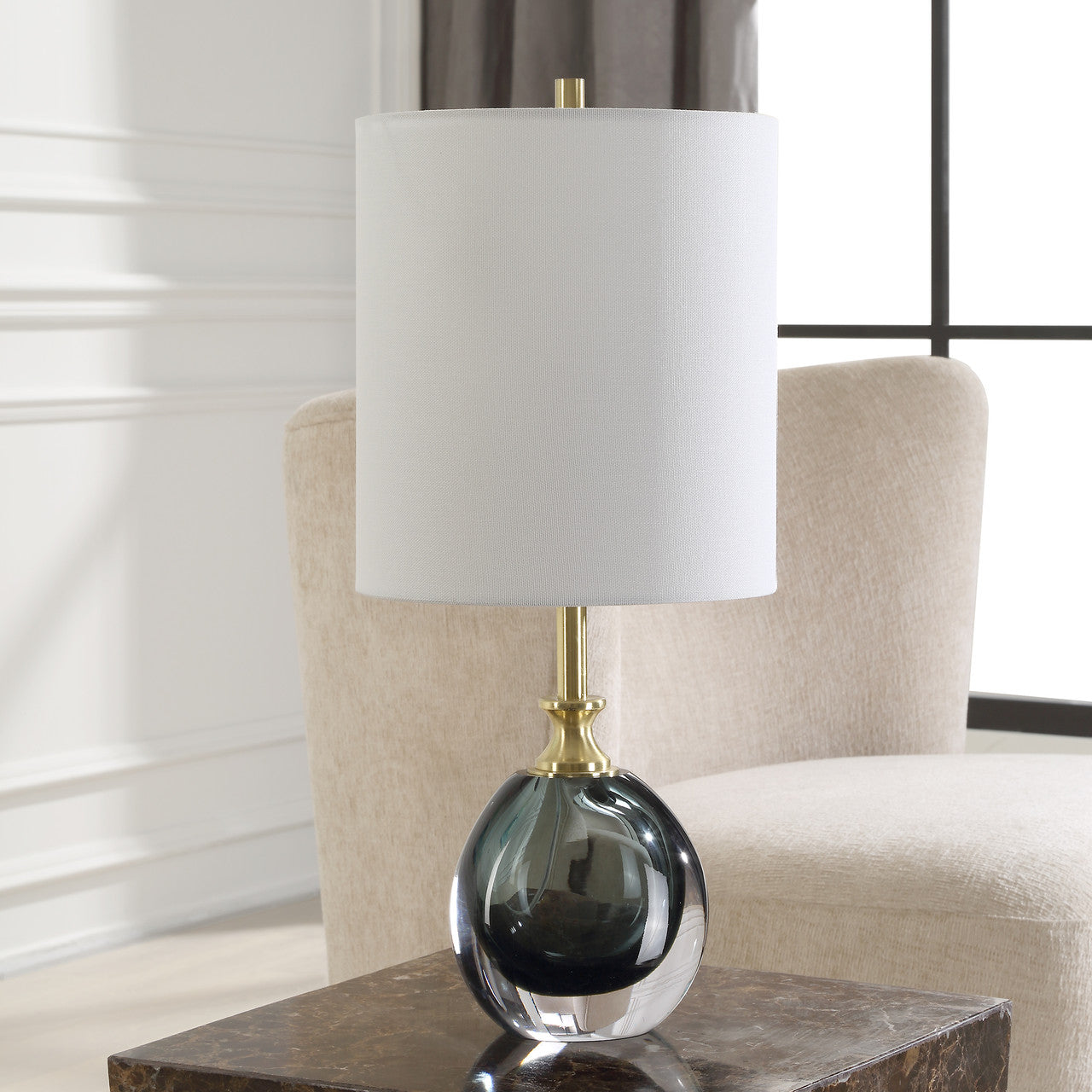 Uttermost Enigma Teal Blue Glass Buffet Lamp