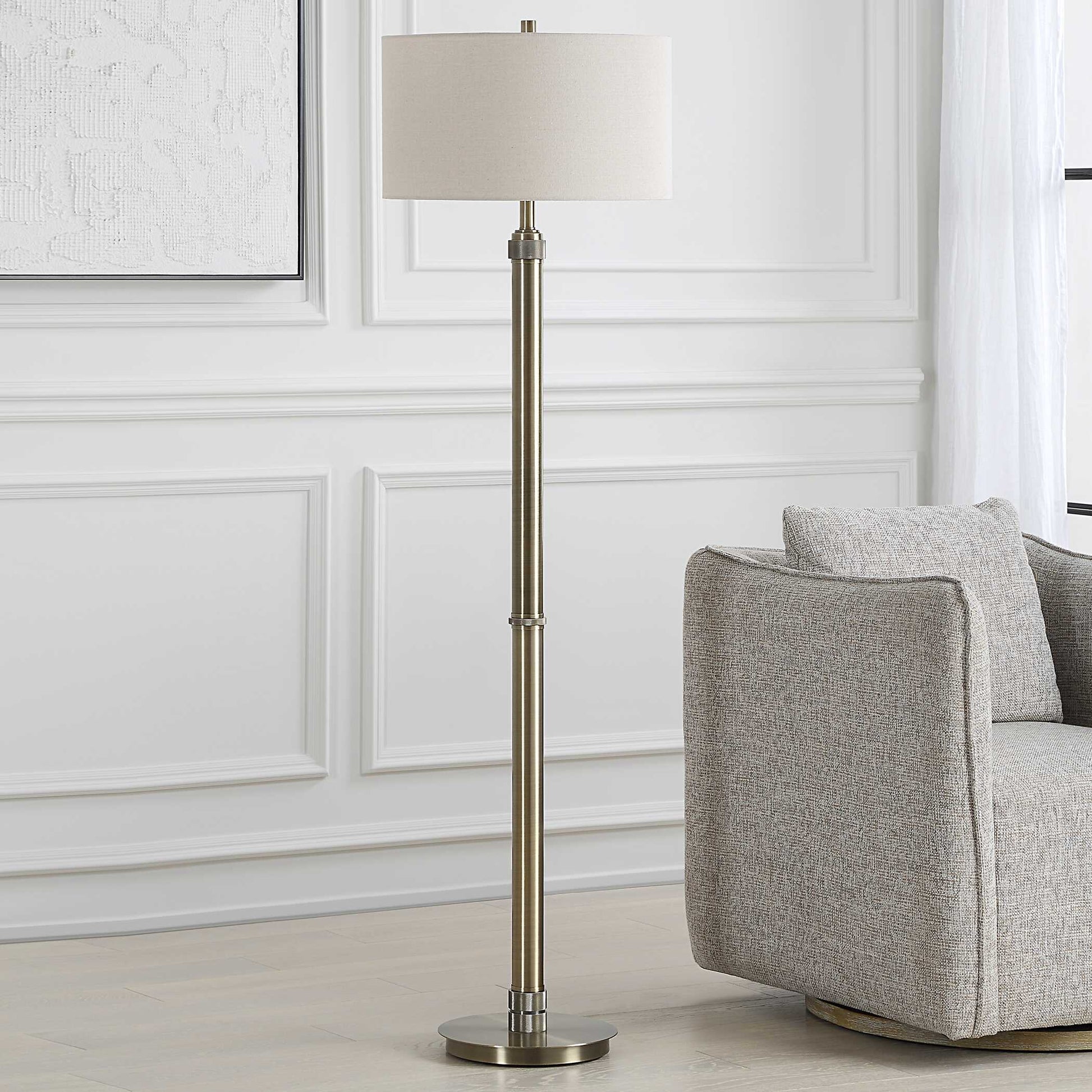 Ingleby Round Antique Brass Floor Lamp