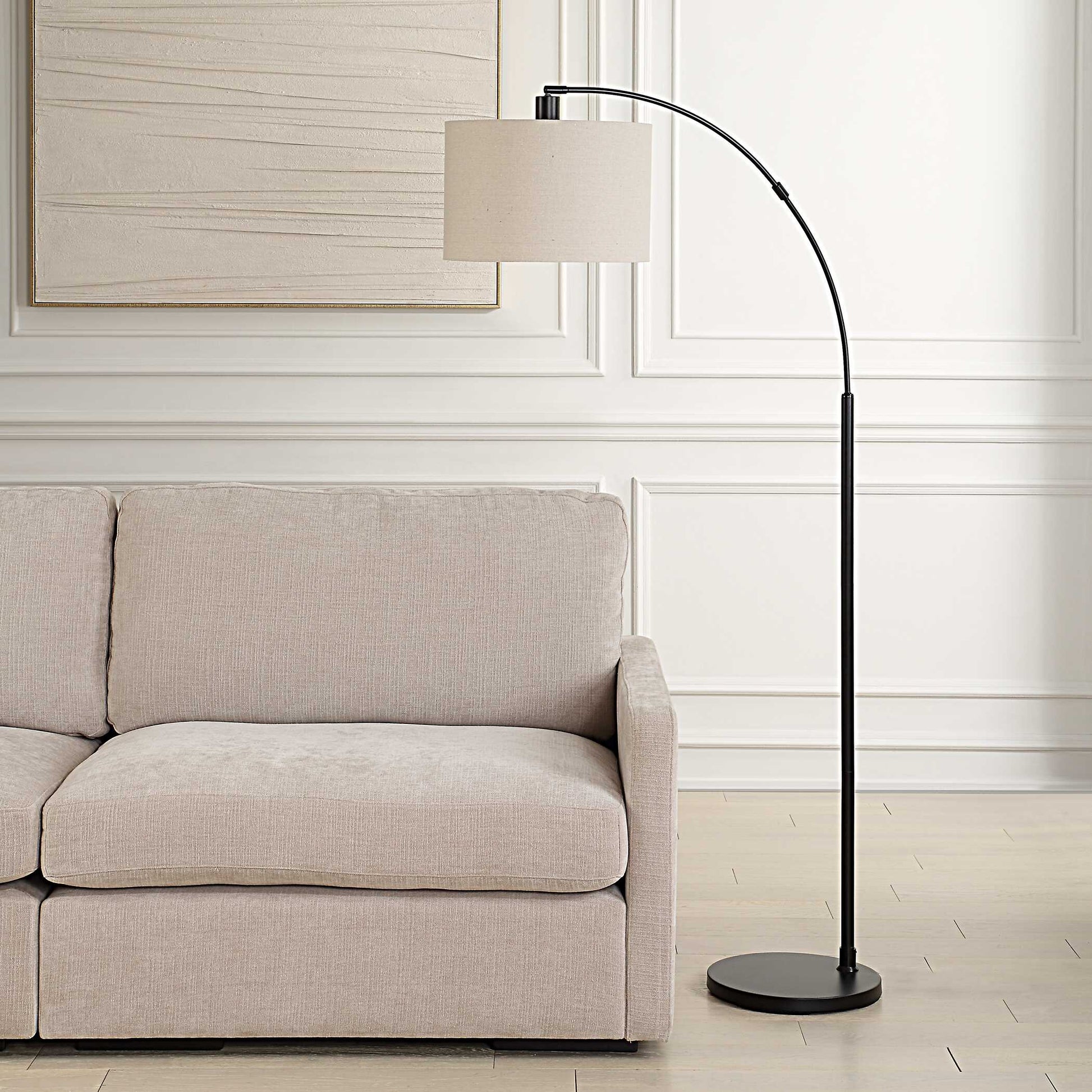 Rosemont Round Black Linen Floor Lamp
