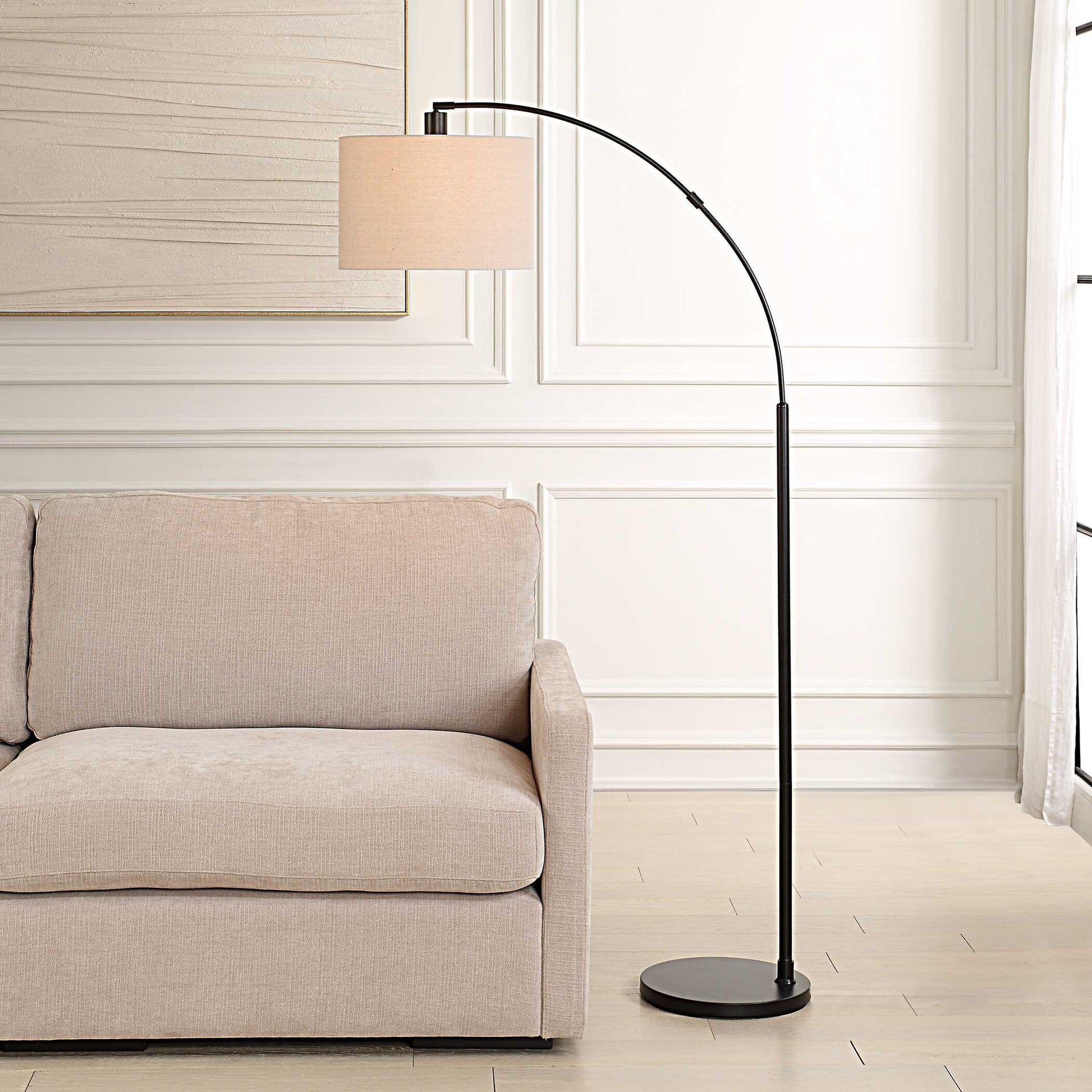 Rosemont Round Black Linen Floor Lamp