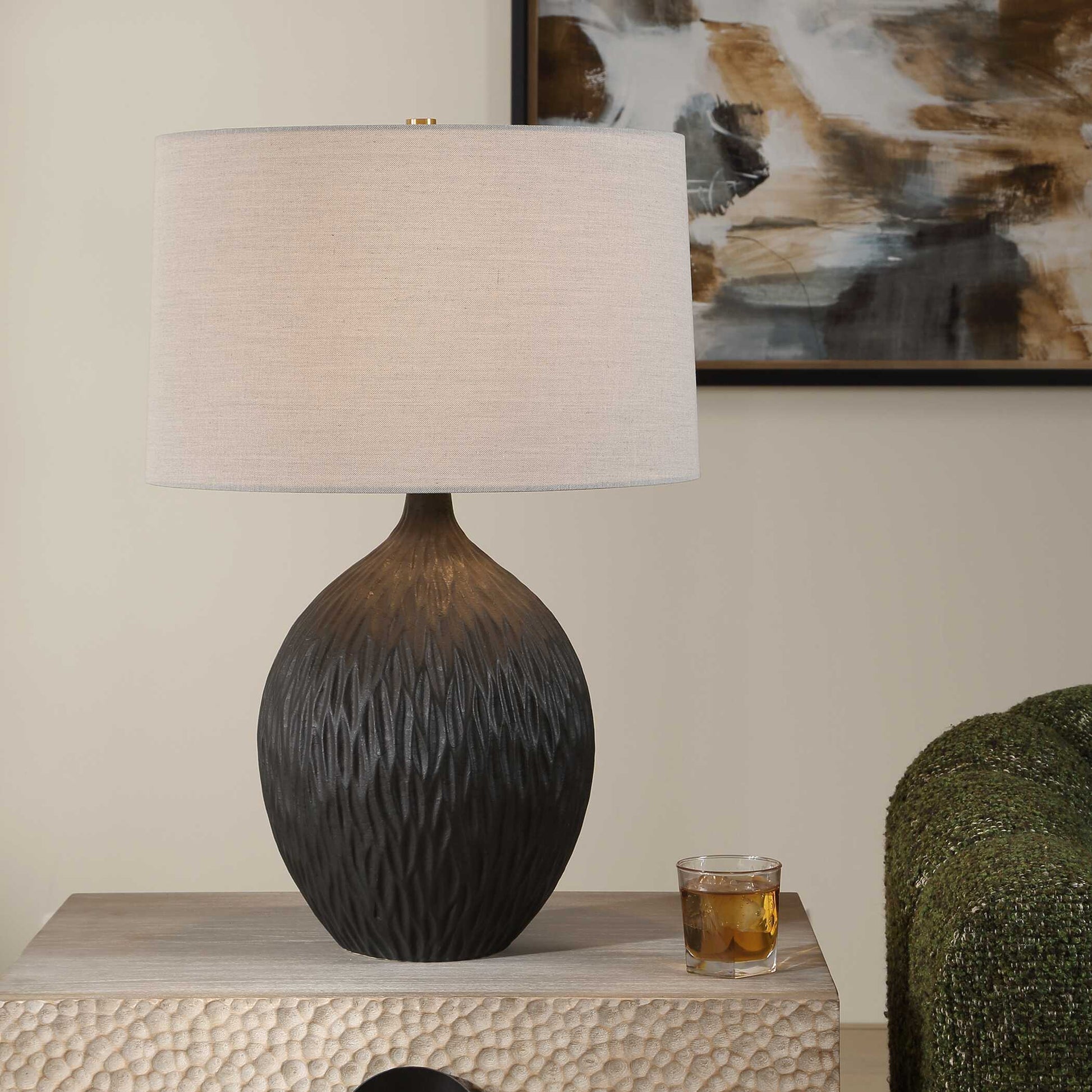 Uttermost Levee Satin Black Table Lamp