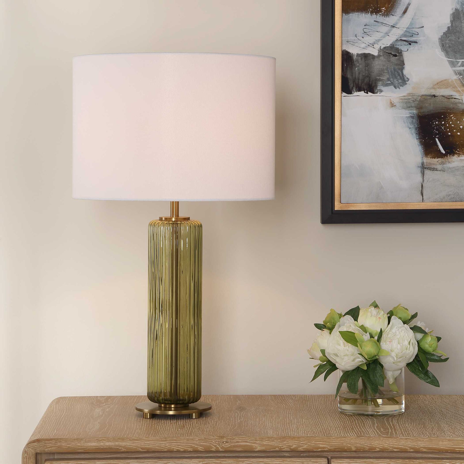 Ulmswood Round Green Glass Table Lamp