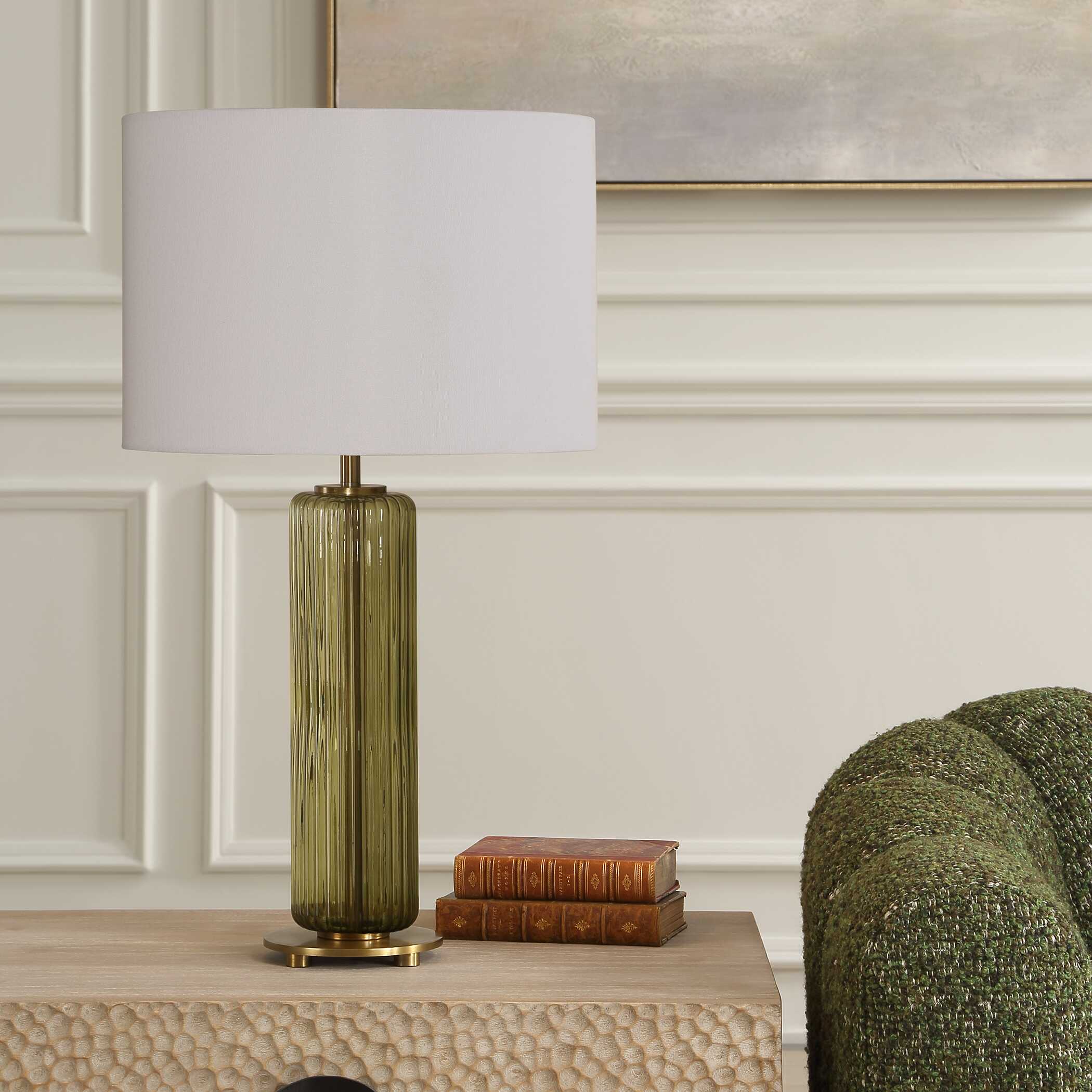 Ulmswood Round Green Glass Table Lamp