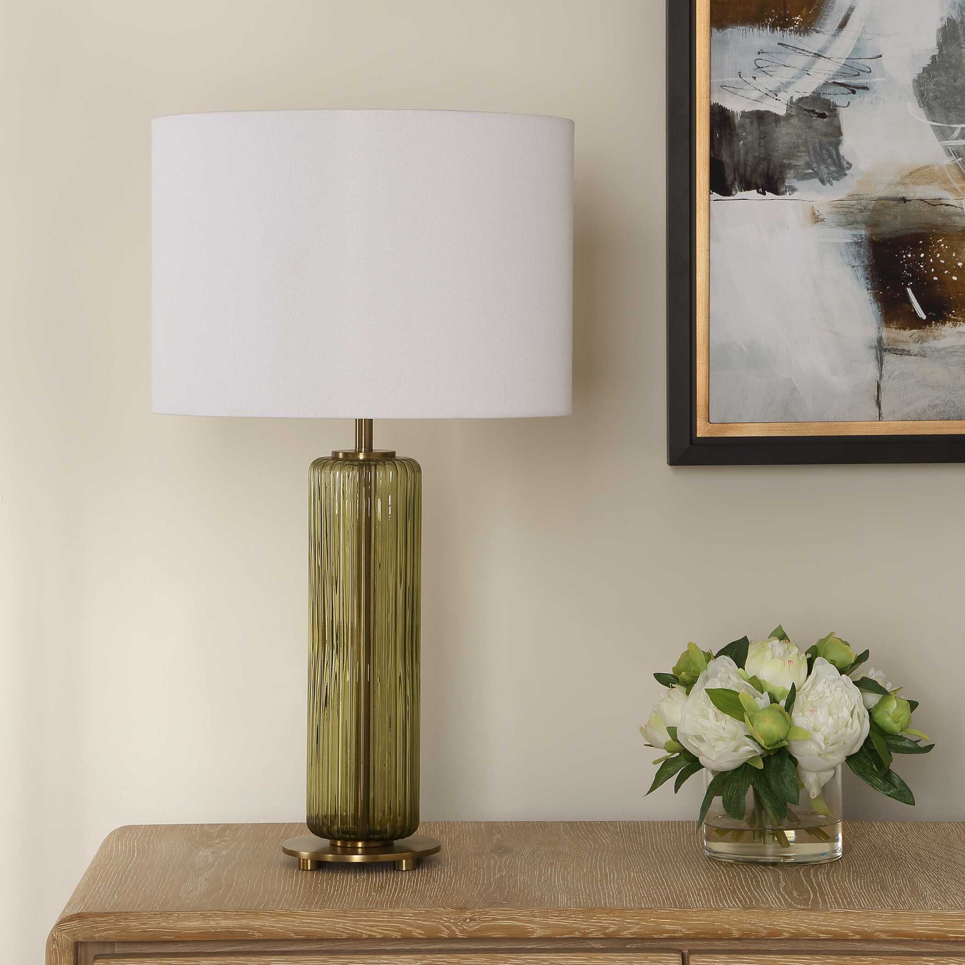 Ulmswood Round Green Glass Table Lamp