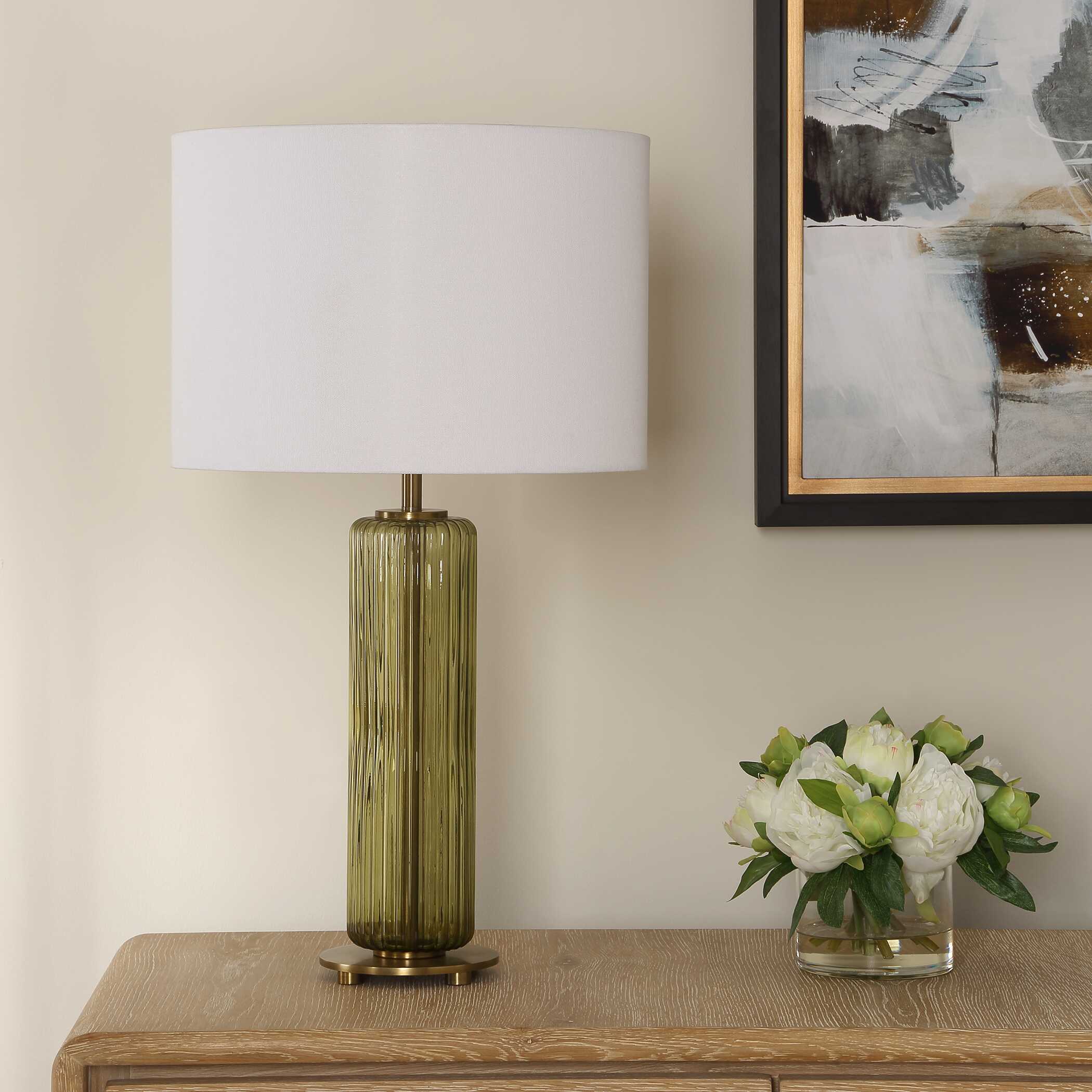 Ulmswood Round Green Glass Table Lamp