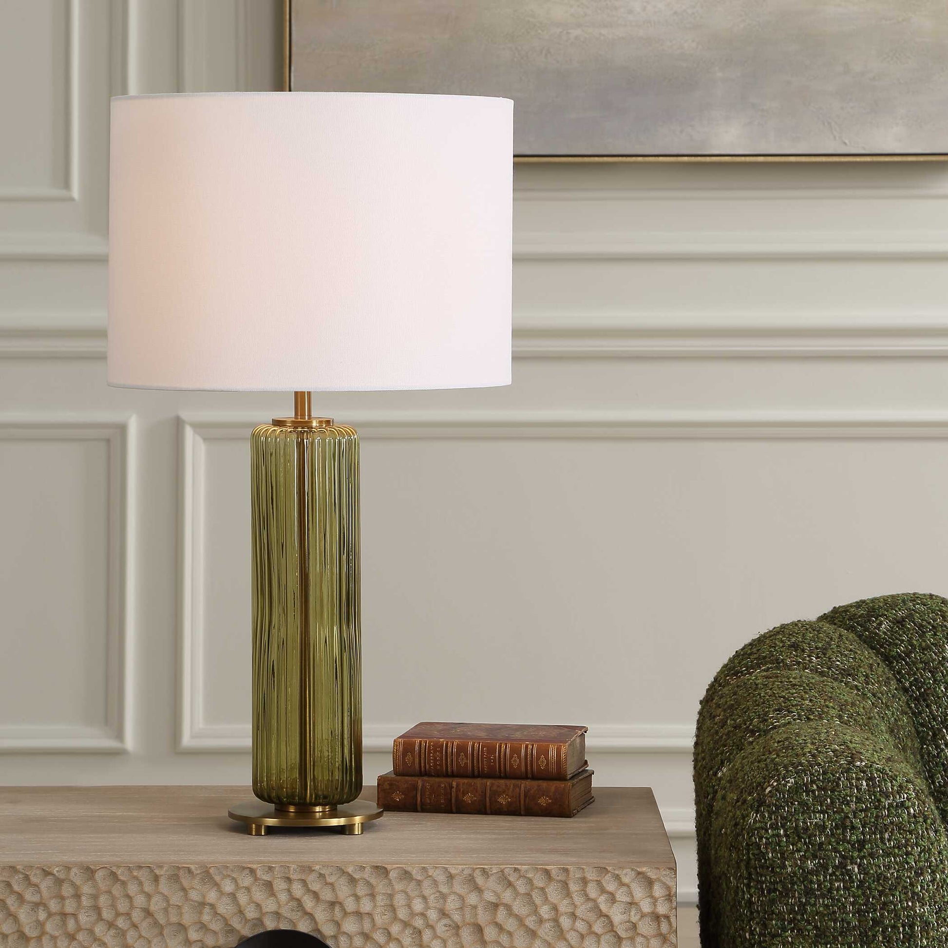 Ulmswood Round Green Glass Table Lamp