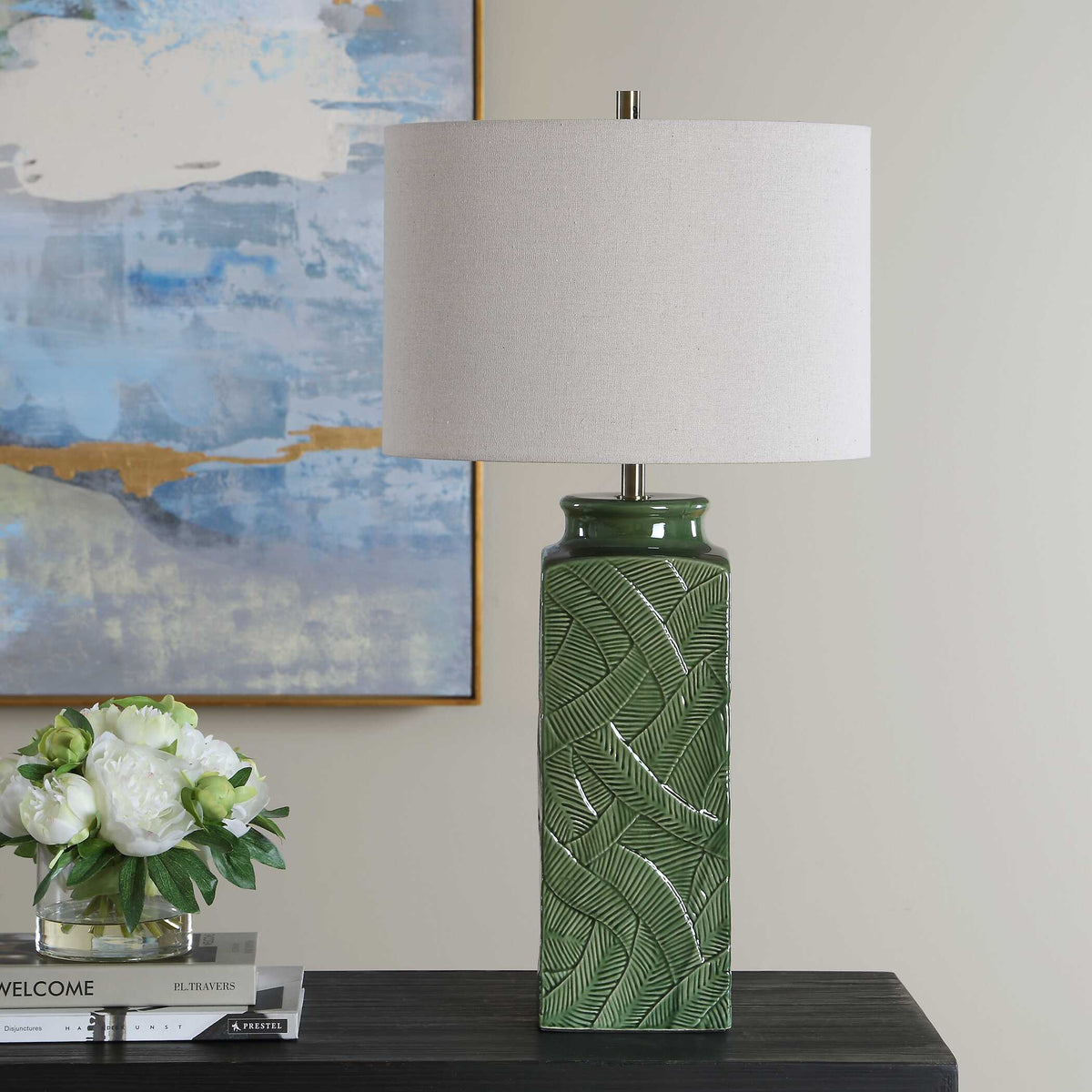 Colwyn Rectangular Green Ceramic Table Lamp
