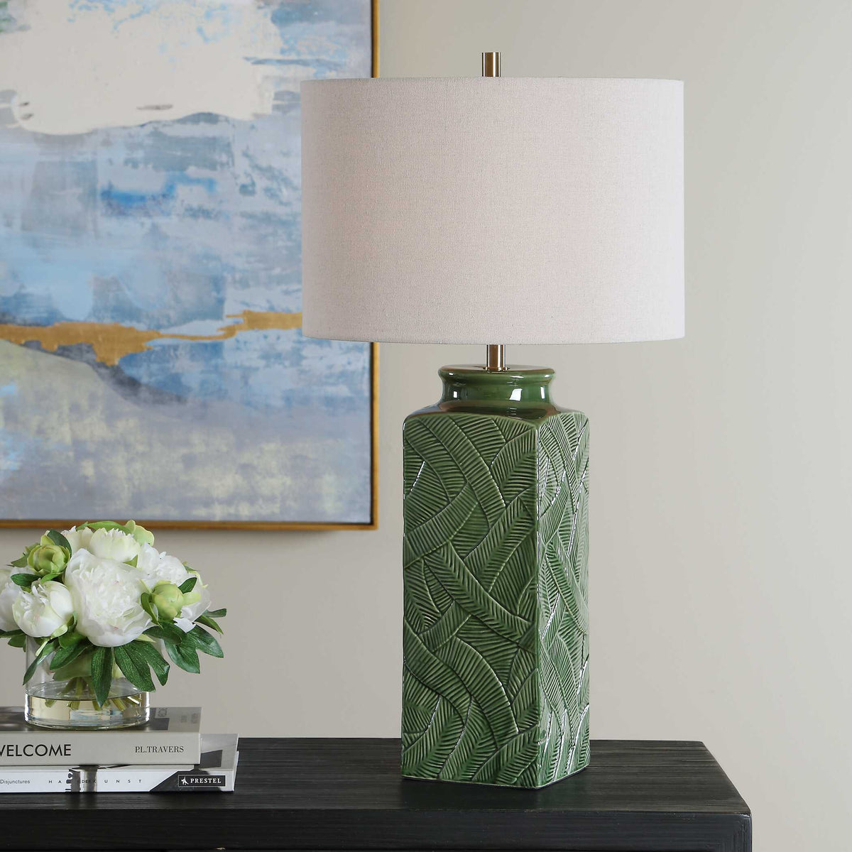 Colwyn Rectangular Green Ceramic Table Lamp