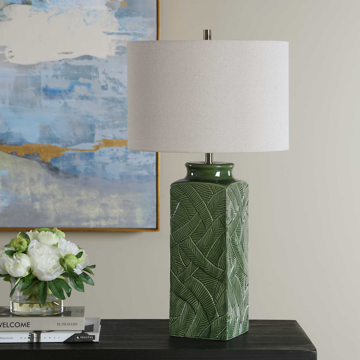 Colwyn Rectangular Green Ceramic Table Lamp