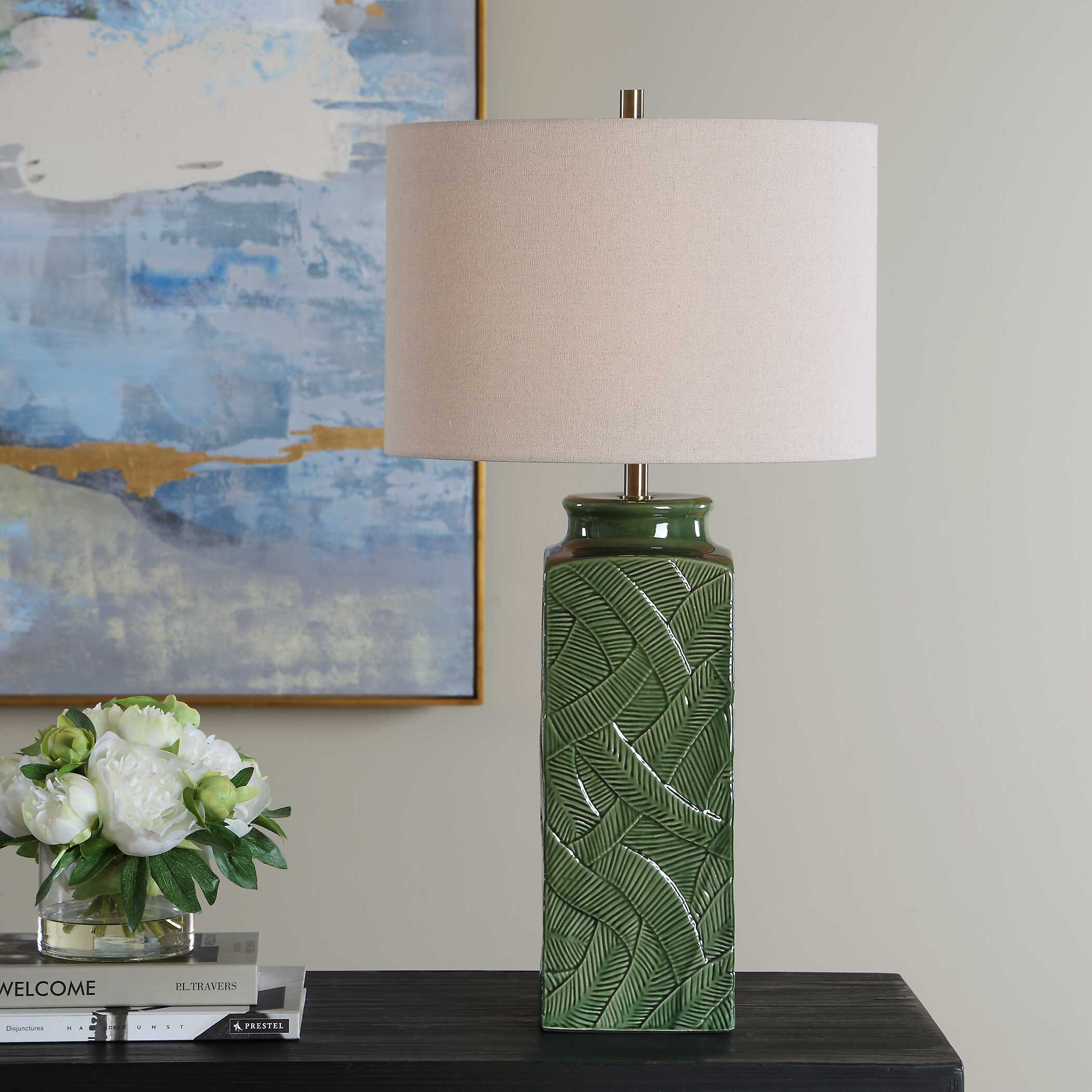 Colwyn Rectangular Green Ceramic Table Lamp