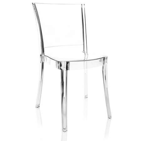Cristalia Transparent Stacking Dining Chair With Beige Leather Seat