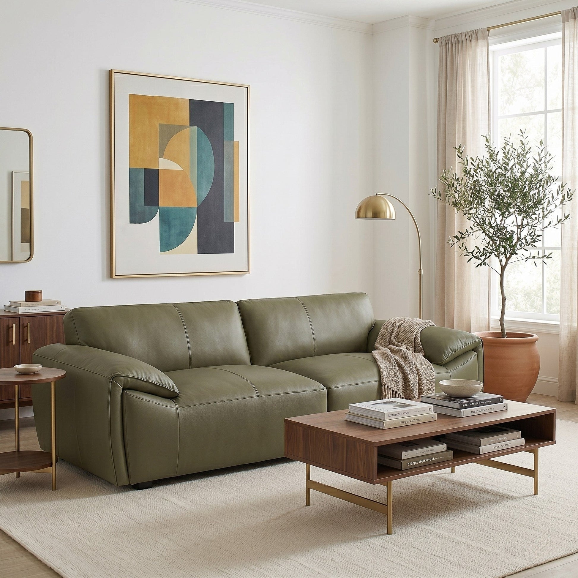Laffey Luxury Real Leather Sofa with Pillow-Top Arms and Robust Frame