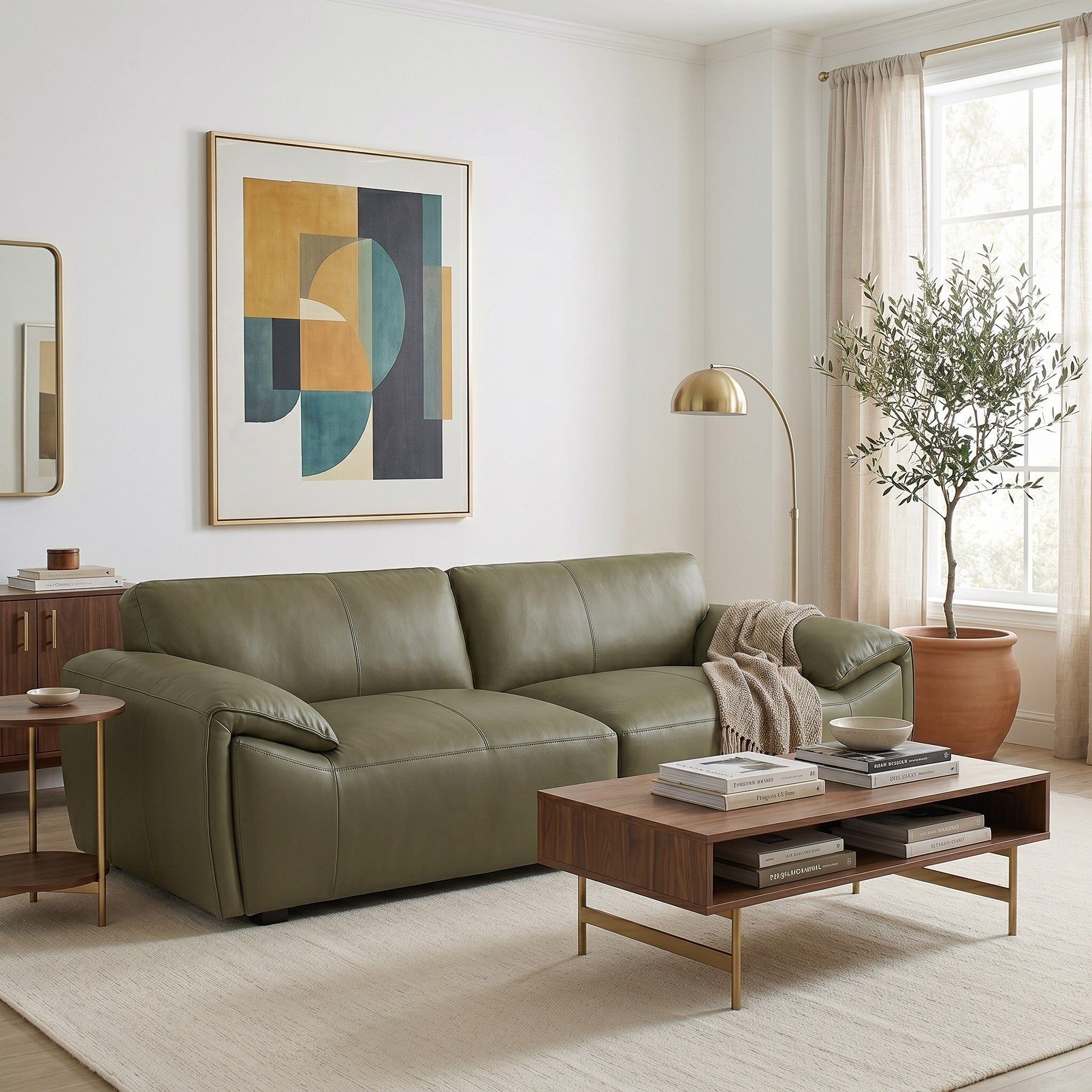Laffey Luxury Real Leather Sofa with Pillow-Top Arms and Robust Frame