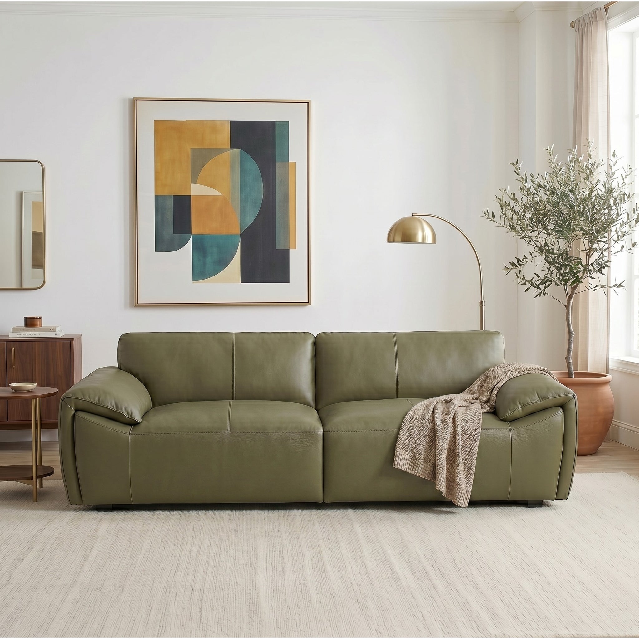 Laffey Luxury Real Leather Sofa with Pillow-Top Arms and Robust Frame