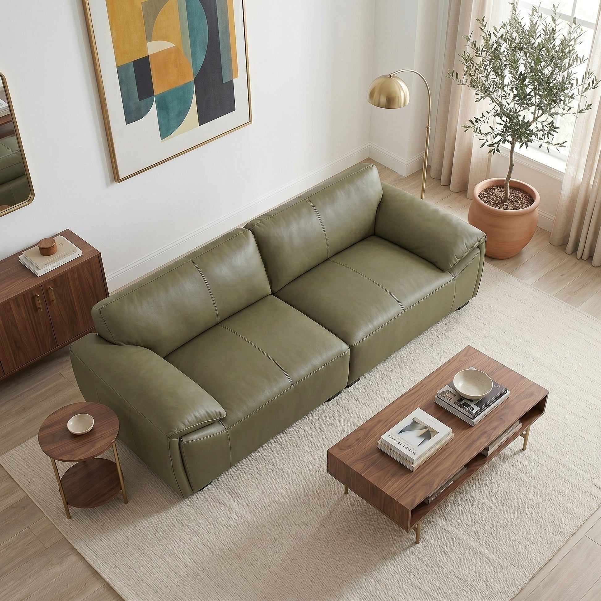 Laffey Luxury Real Leather Sofa with Pillow-Top Arms and Robust Frame