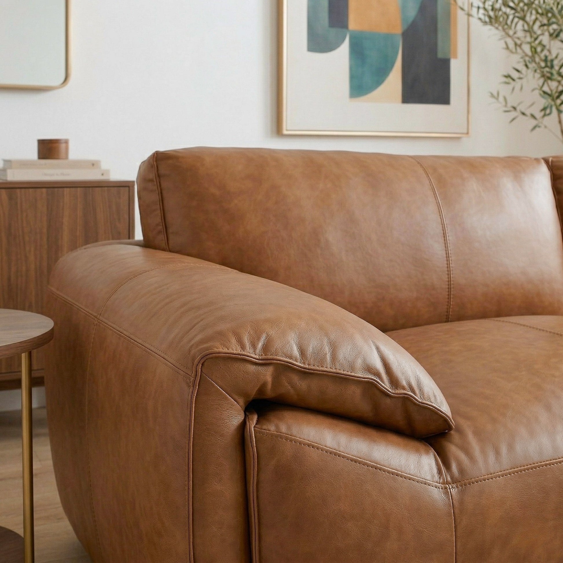 Laffey Luxury Real Leather Sofa with Pillow-Top Arms and Robust Frame