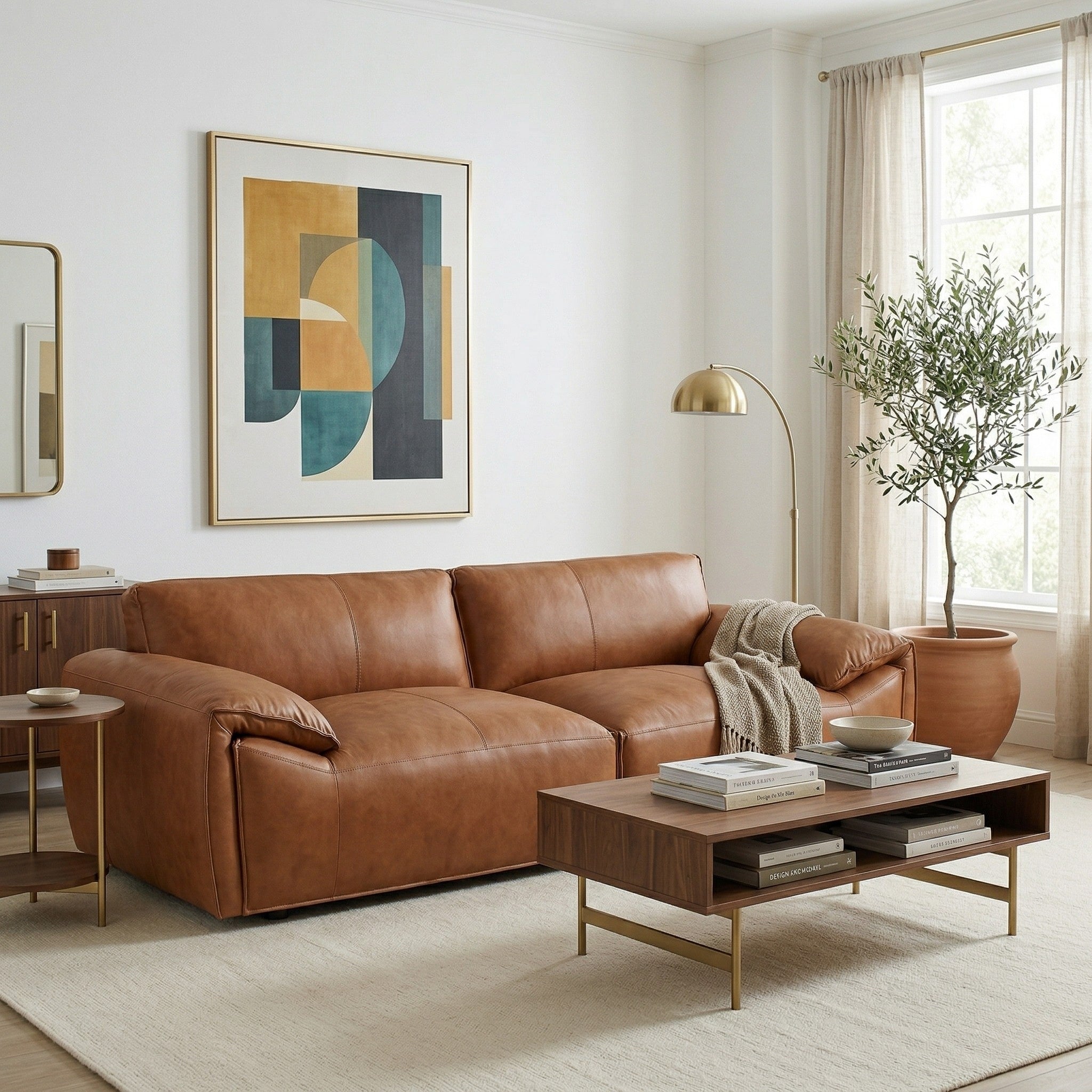 Laffey Luxury Real Leather Sofa with Pillow-Top Arms and Robust Frame