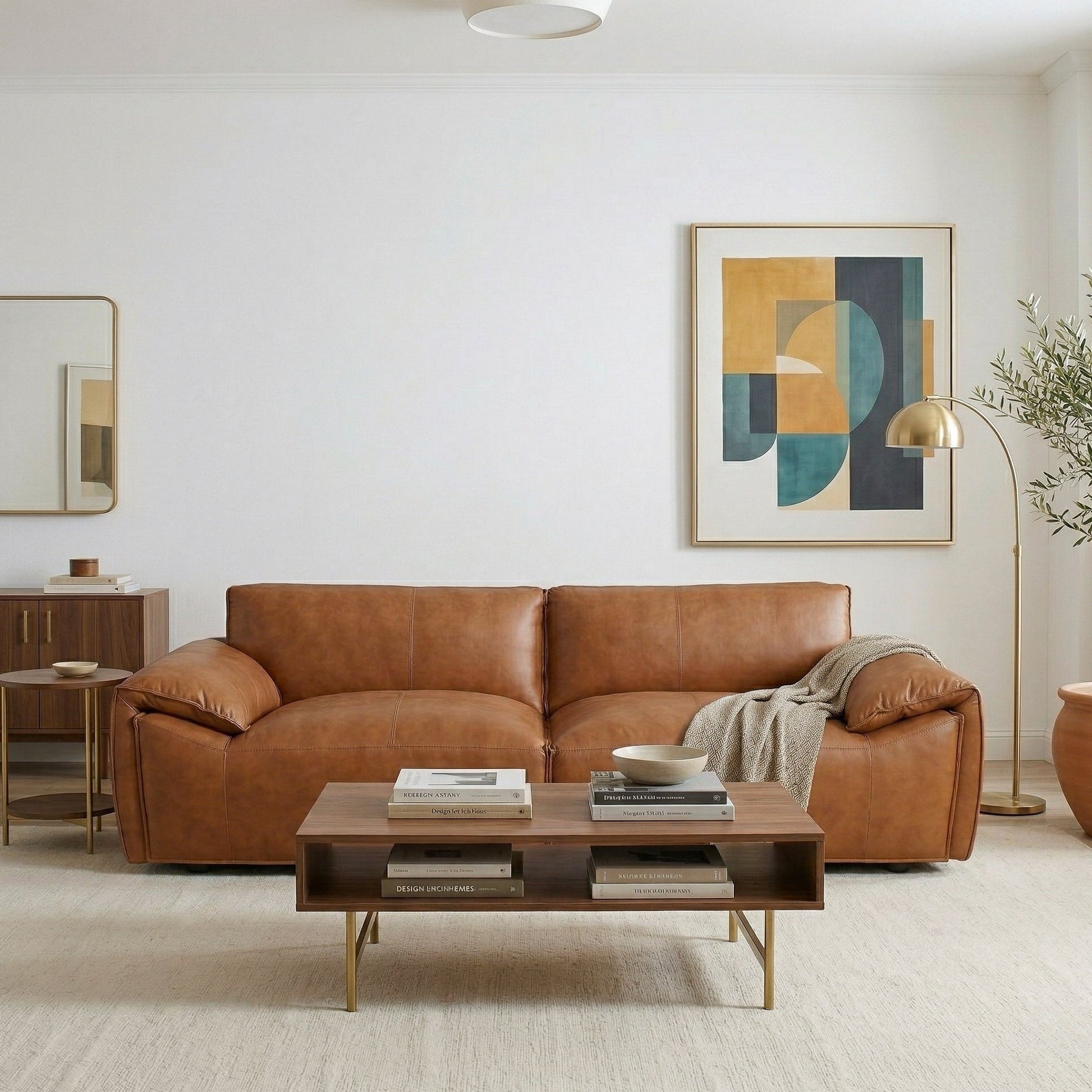 Laffey Luxury Real Leather Sofa with Pillow-Top Arms and Robust Frame