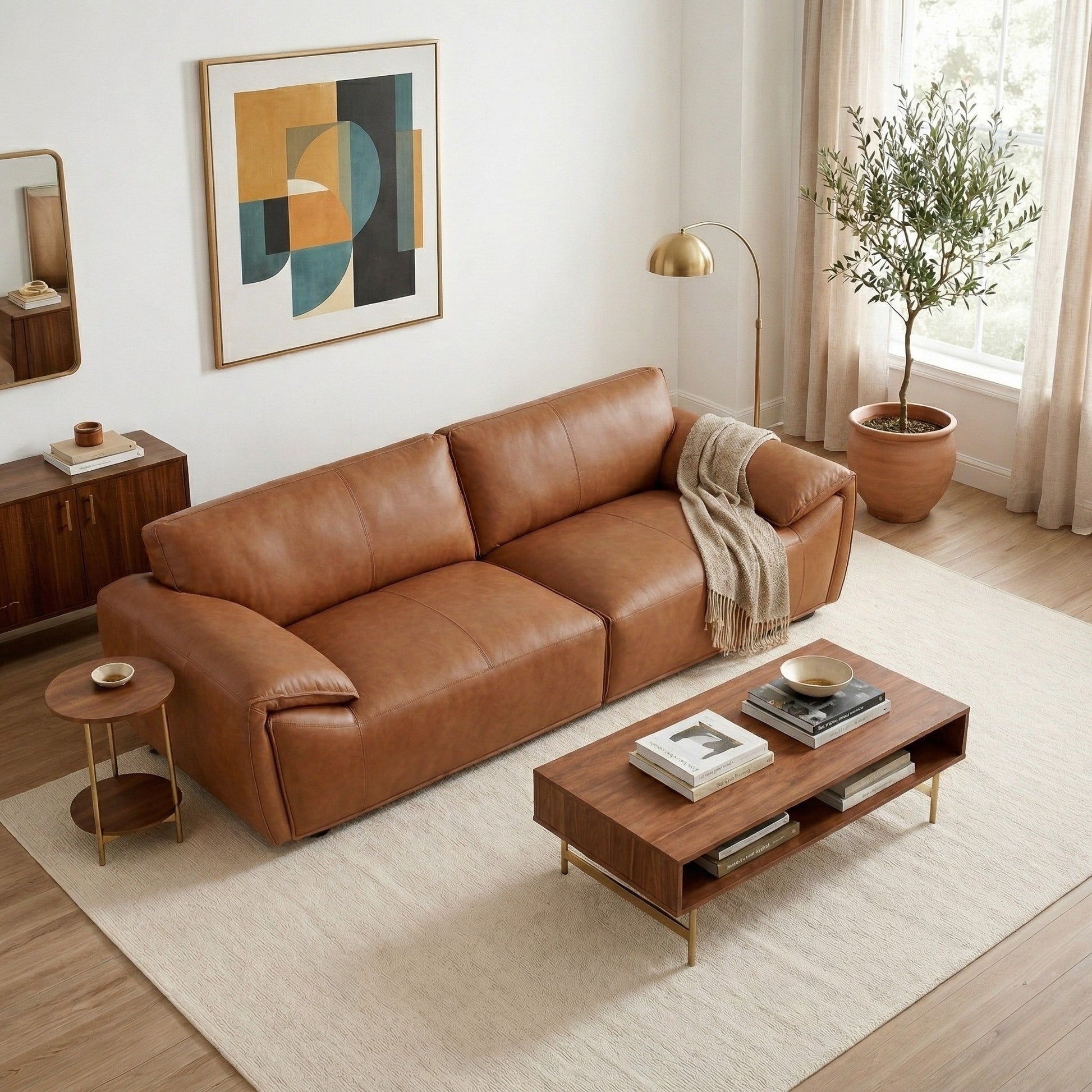 Laffey Luxury Real Leather Sofa with Pillow-Top Arms and Robust Frame