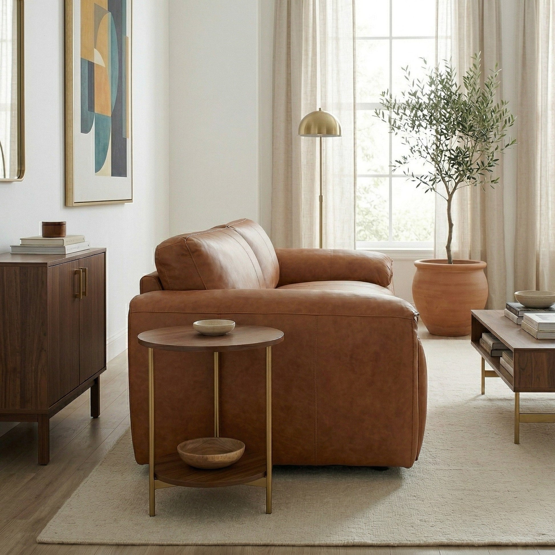 Laffey Luxury Real Leather Sofa with Pillow-Top Arms and Robust Frame