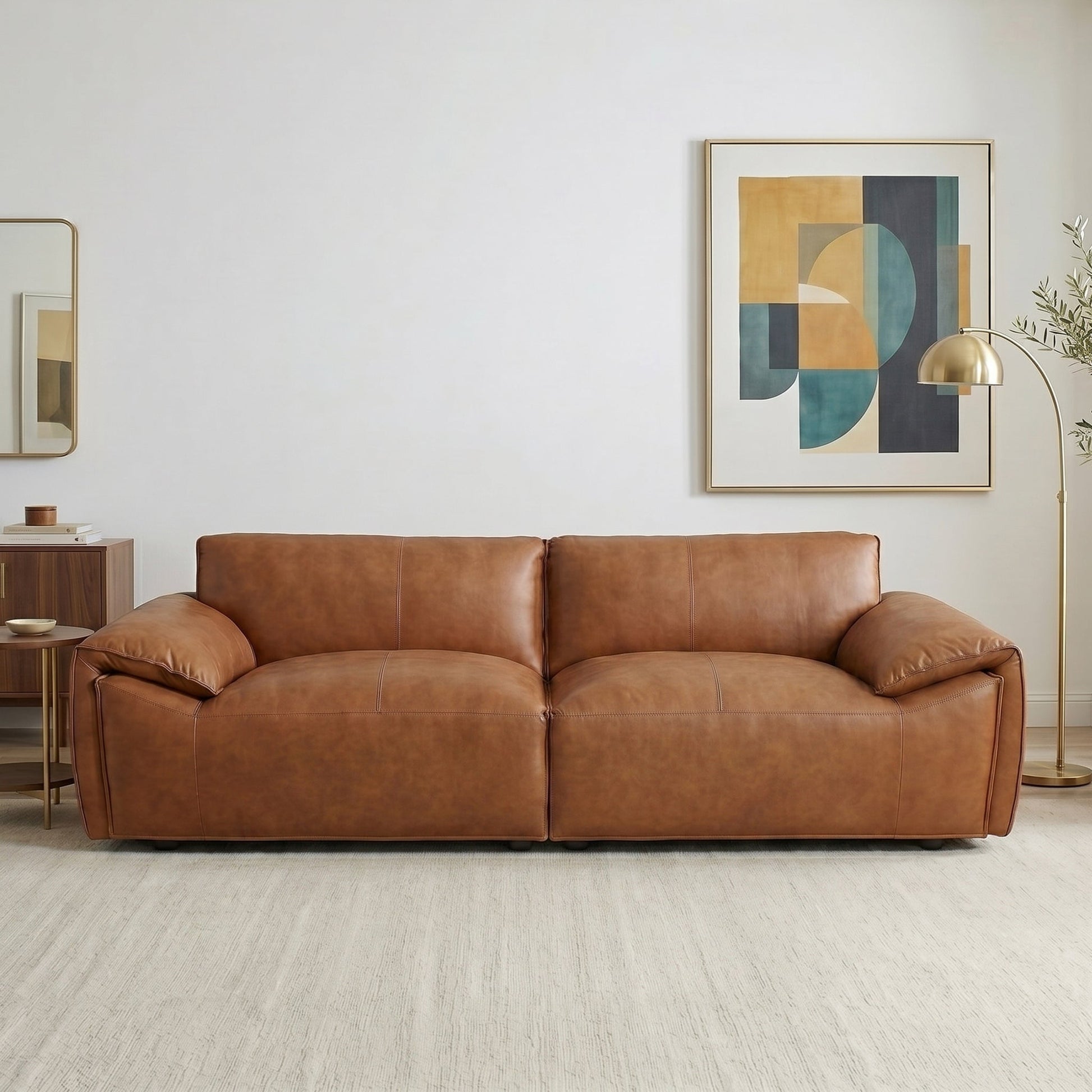 Laffey Luxury Real Leather Sofa with Pillow-Top Arms and Robust Frame