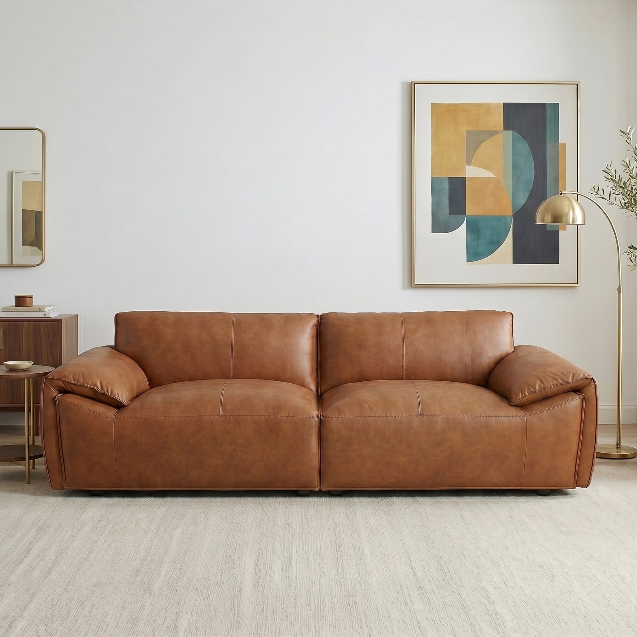 Laffey Luxury Real Leather Sofa with Pillow-Top Arms and Robust Frame
