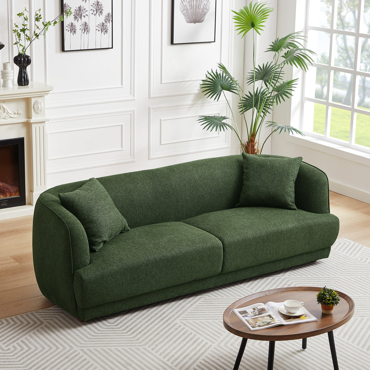 Larisa Mid Century Modern Linen Sofa - Green