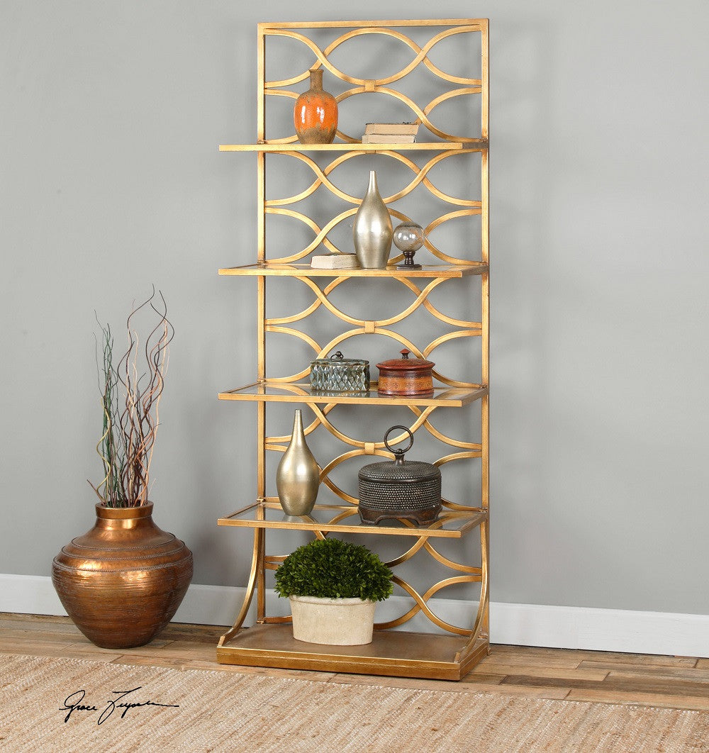 Lashaya Polished Gold Leaf Etagere Display Shelf