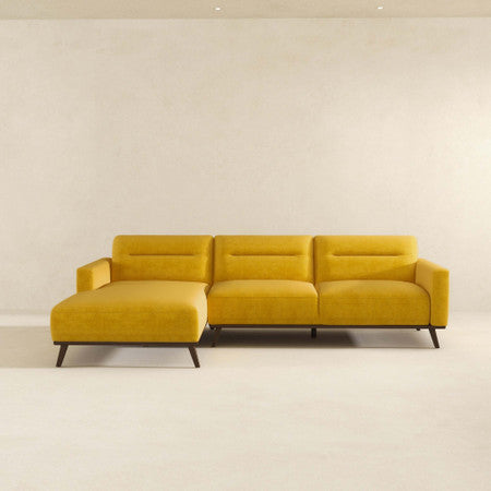 Ella L-Shaped Dark Yellow Linen Left Sectional Couch - 109"