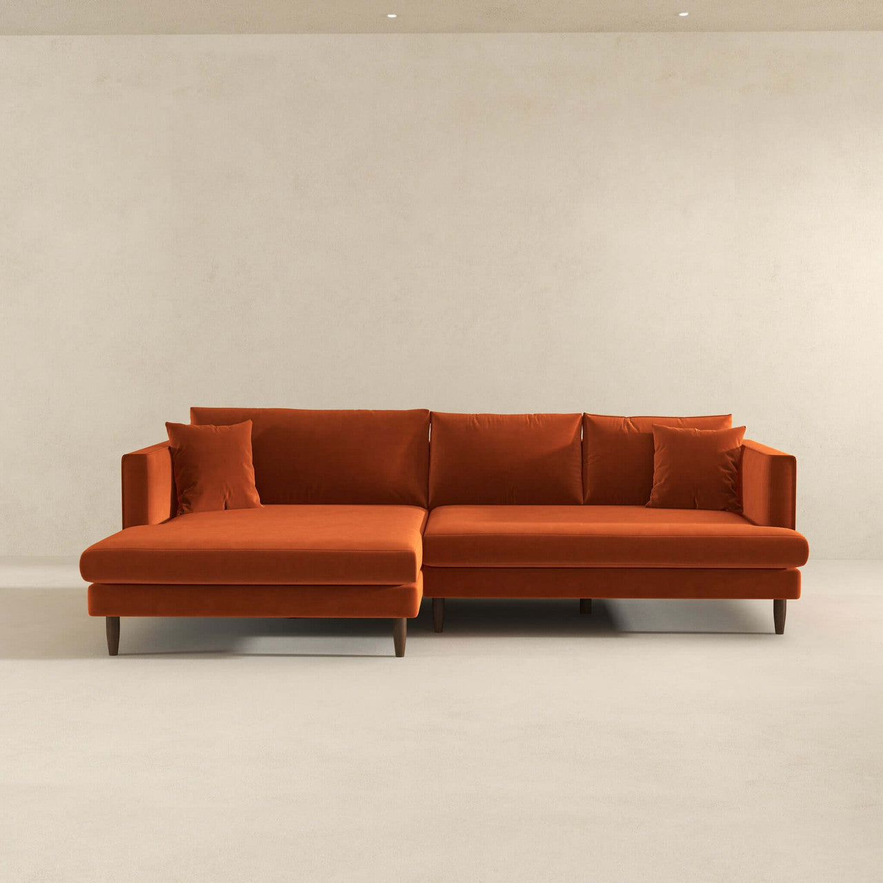 Blake L-Shaped Sectional Sofa Left Facing - Orange Velvet
