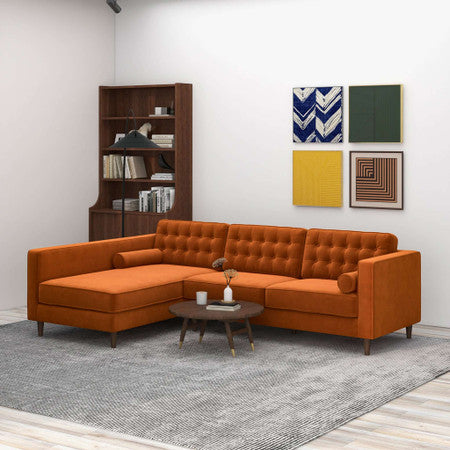 Christian  Burnt Orange Velvet Sectional Sofa Left Facing - 102.3"