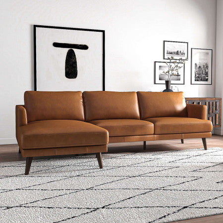Lore  L-Shaped Genuine Leather Sectional In Tan Left Facing - 105"