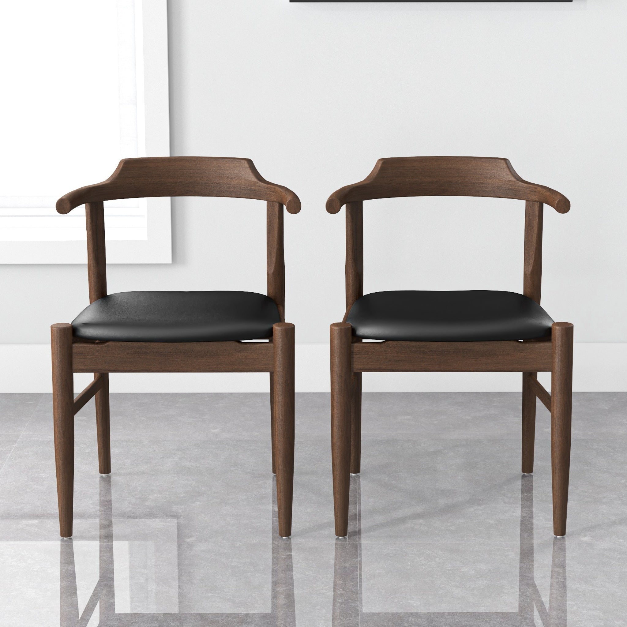 Leon Mid-Century Modern Black Vegan Leather Dining Chair (Set of 2)