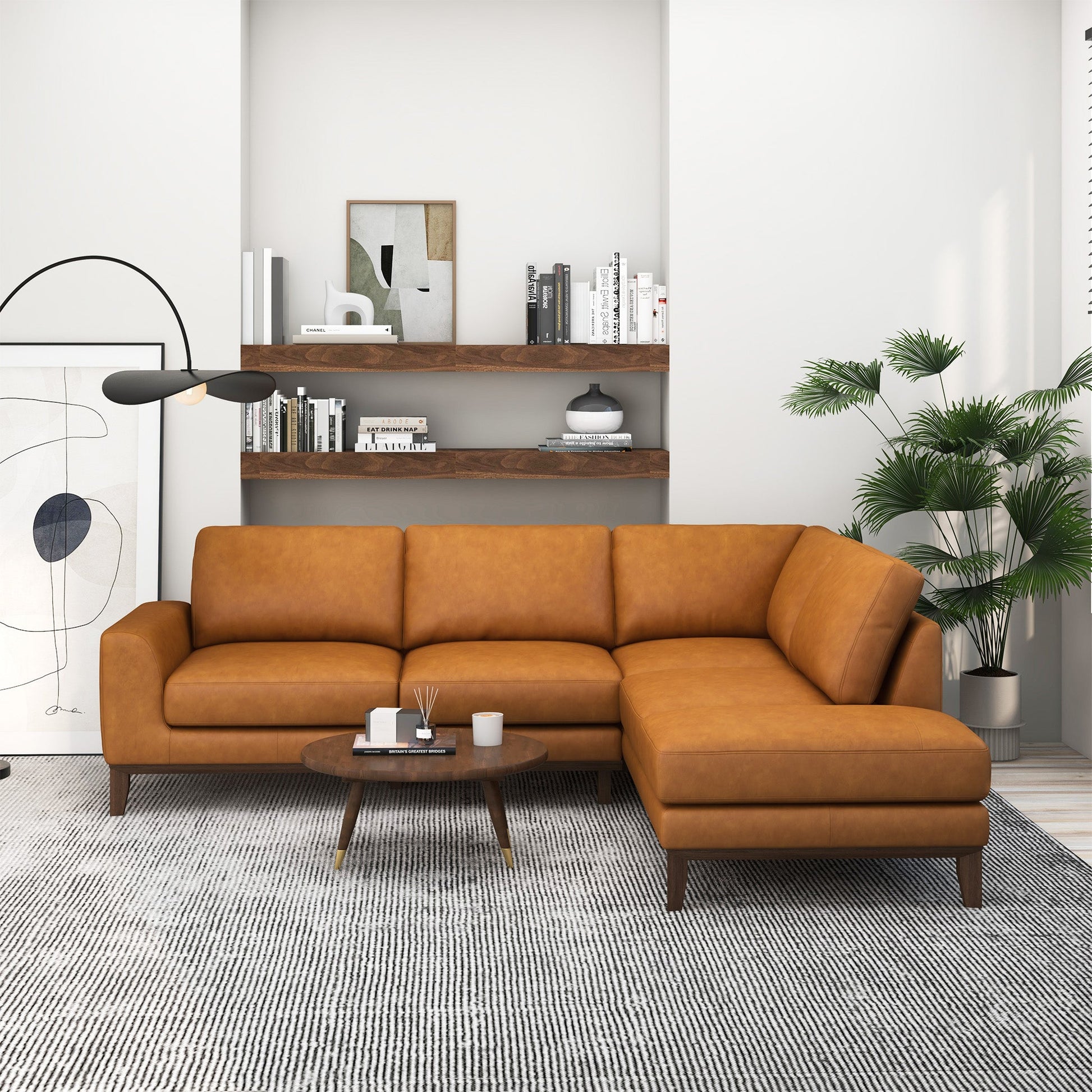 London Modern Premium Genuine Leather Right-Facing Sectional Sofa