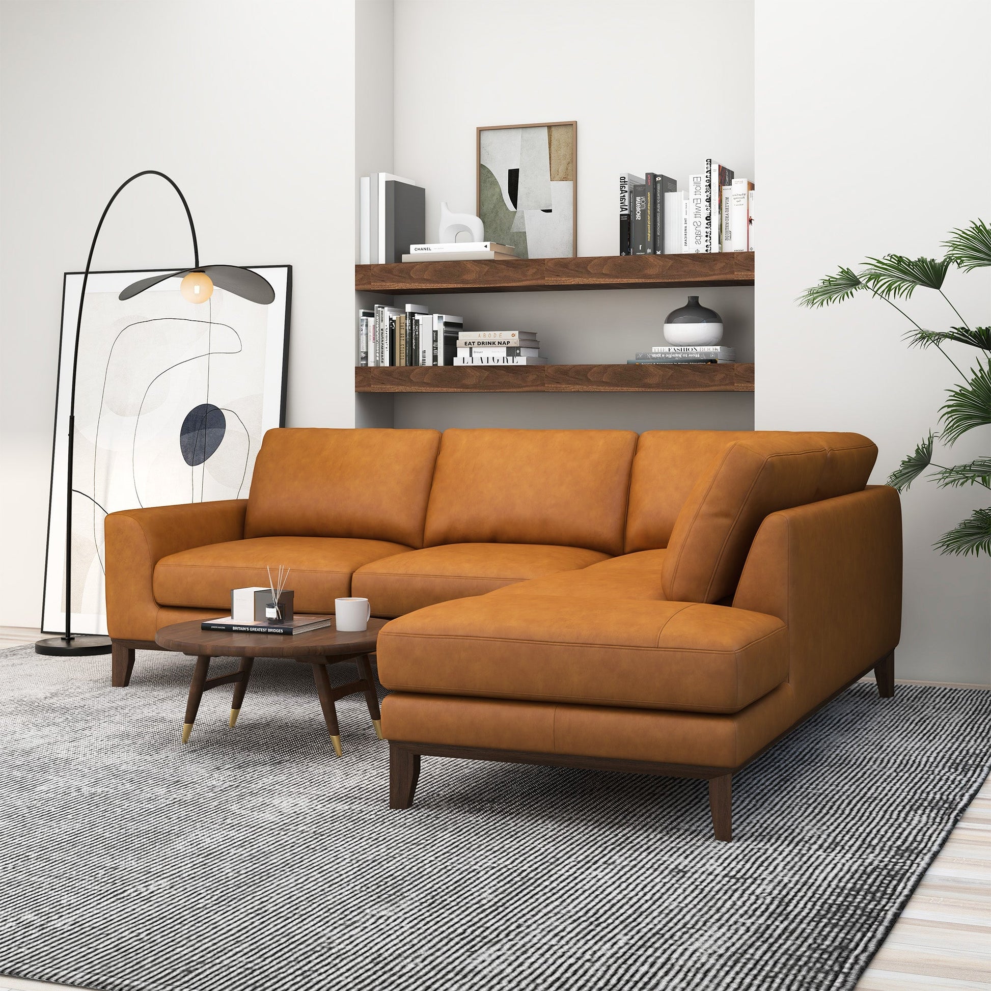 London Modern Premium Genuine Leather Right-Facing Sectional Sofa
