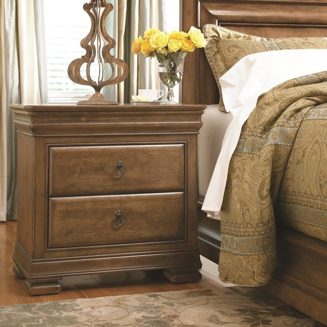 Louis Philippe Solid Wood 2 Drawers Nightstand